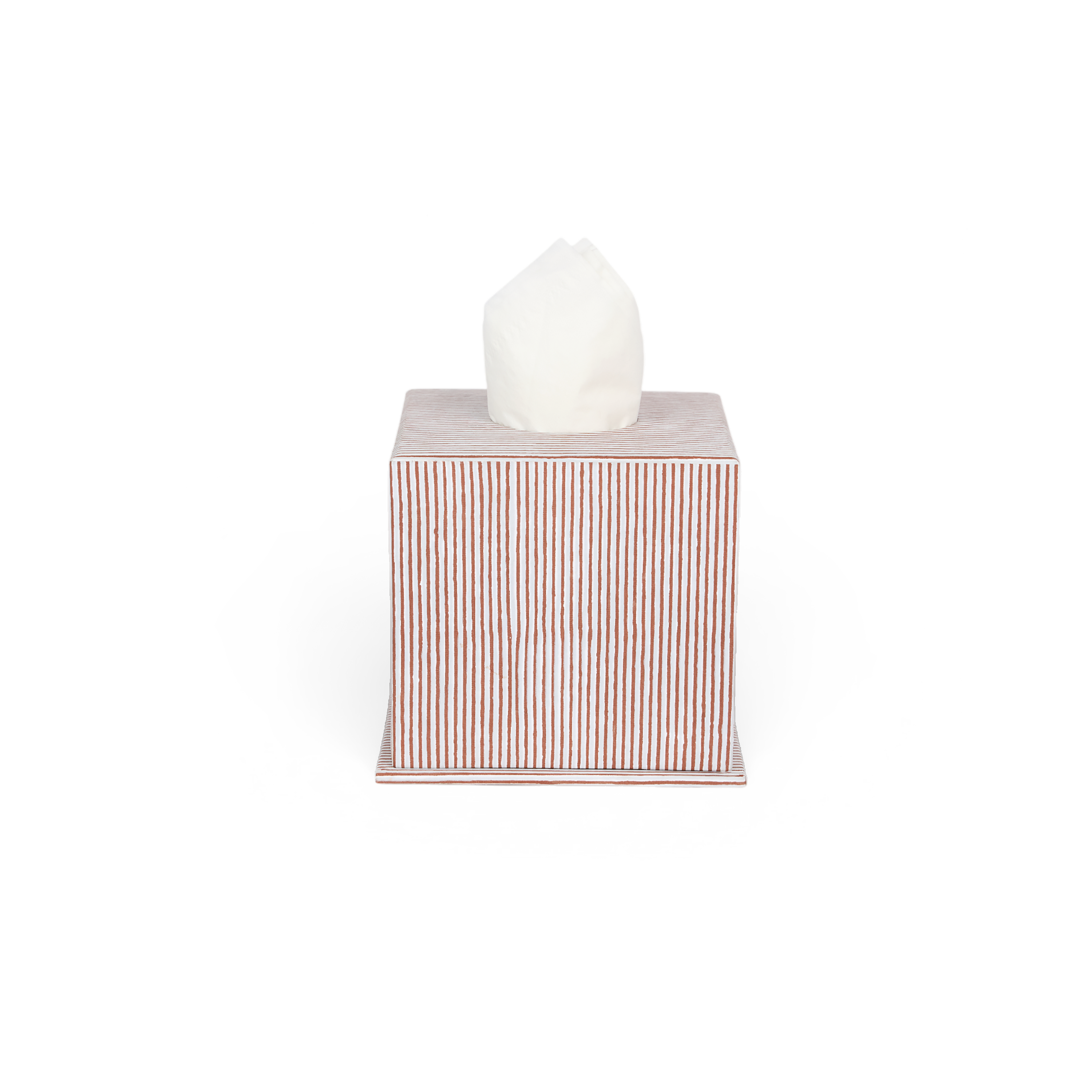 Terracotta Stripe – Hand Block Printed Tissue Box Cover (5.25” H x 5” W x 5” D)