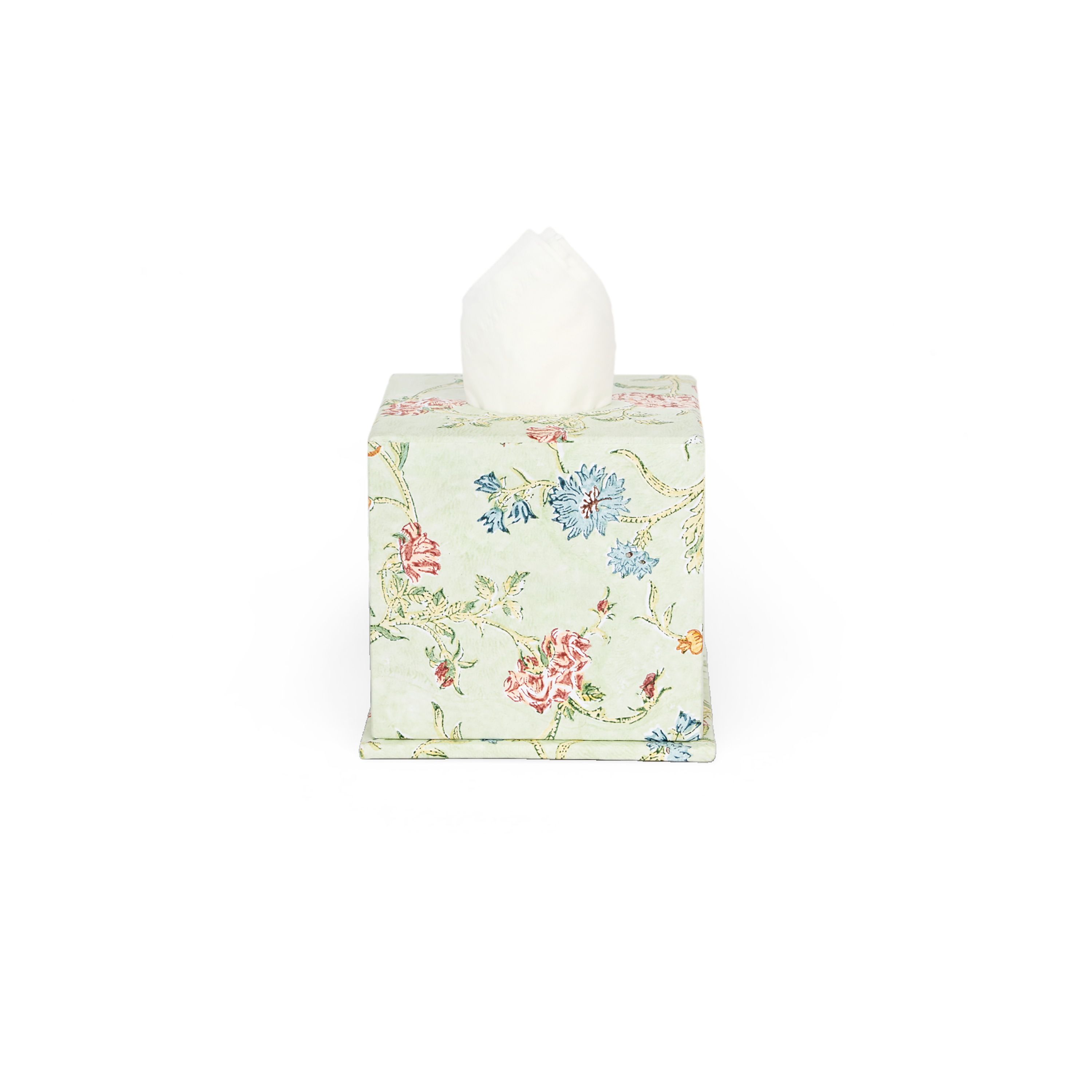 Meadow Garden – Hand Block Printed Tissue Box Cover (5.25” H x 5” W x 5” D)