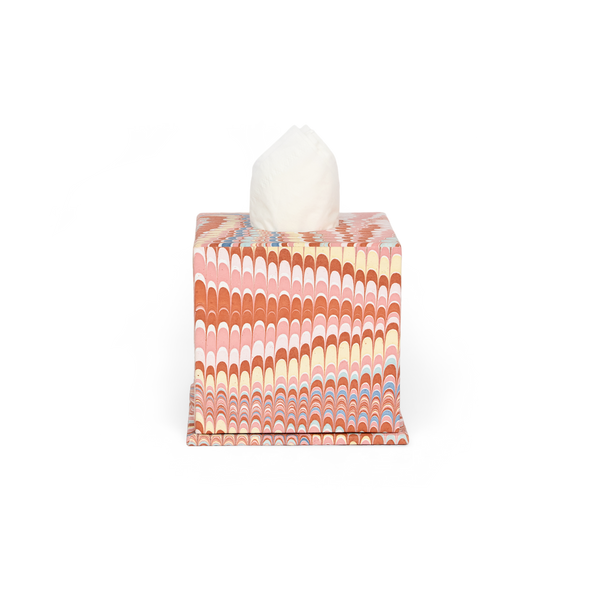 Sunset Wave  – Hand Marbled Tissue Box Cover (5.25” H x 5” W x 5” D)