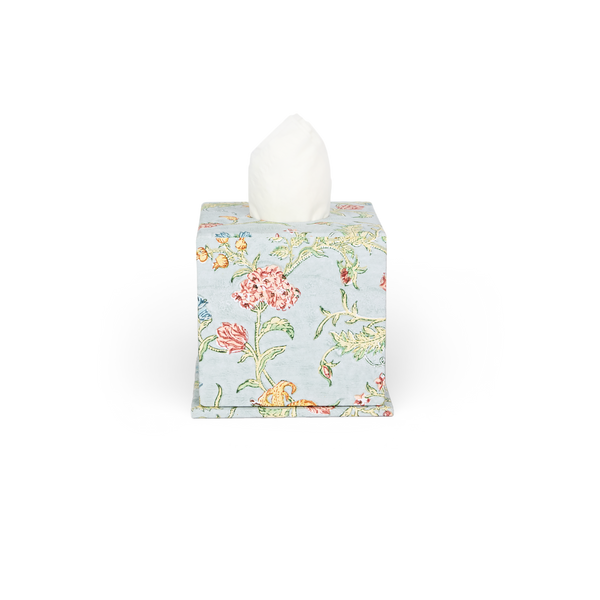 Spring Sky Garden – Hand Block Printed Tissue Box Cover (5.25” H x 5” W x 5” D)