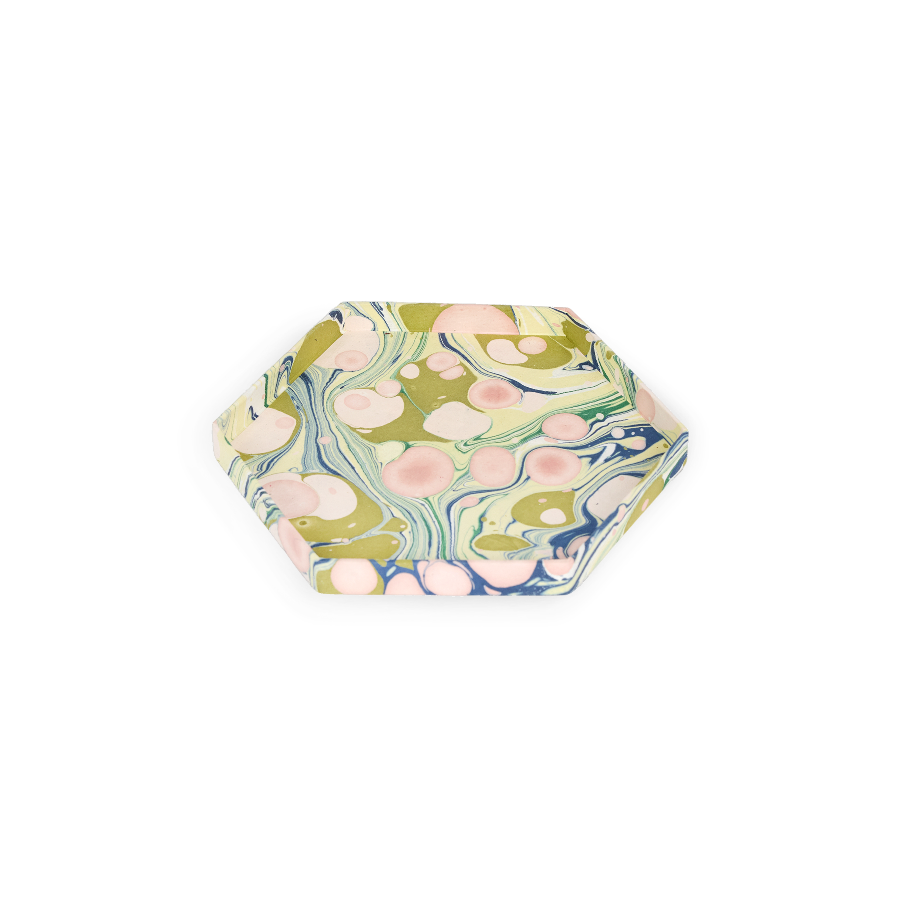 Meadow Stone – Hand Marbled Hexagon Tray Set (Set of 2) (Large: 13" x 7" x 0.75") (Small: 6.5" x 6.5" x 0.6")