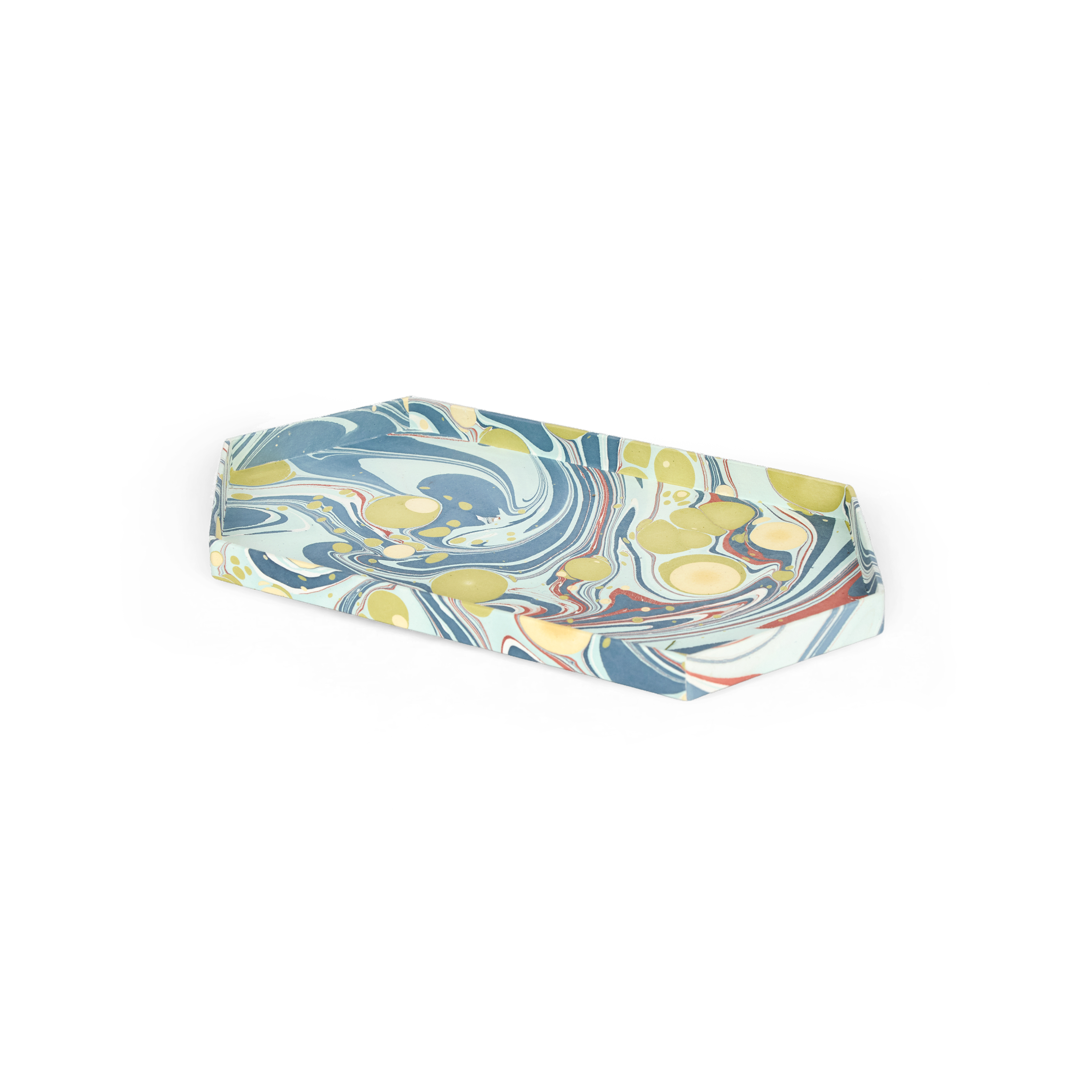 Ocean Stone – Hand Marbled Hexagon Tray Set (Set of 2) (Large: 13" x 7" x 0.75") (Small: 6.5" x 6.5" x 0.6")