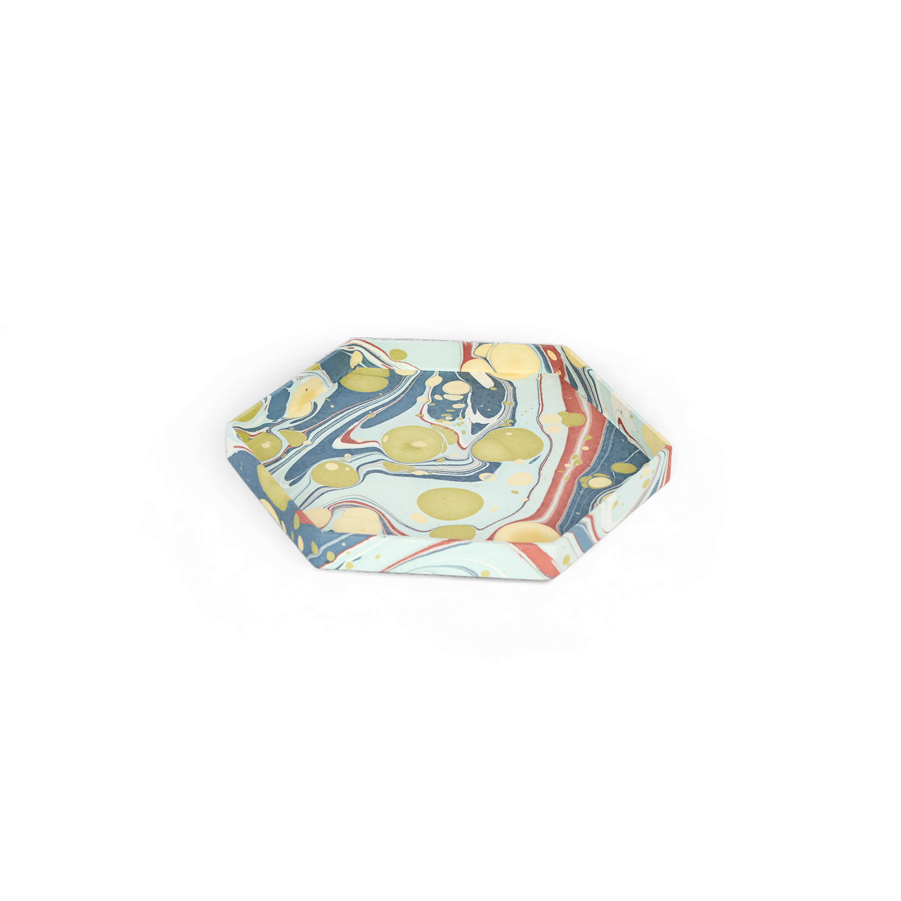 Ocean Stone – Hand Marbled Hexagon Tray Set (Set of 2) (Large: 13" x 7" x 0.75") (Small: 6.5" x 6.5" x 0.6")