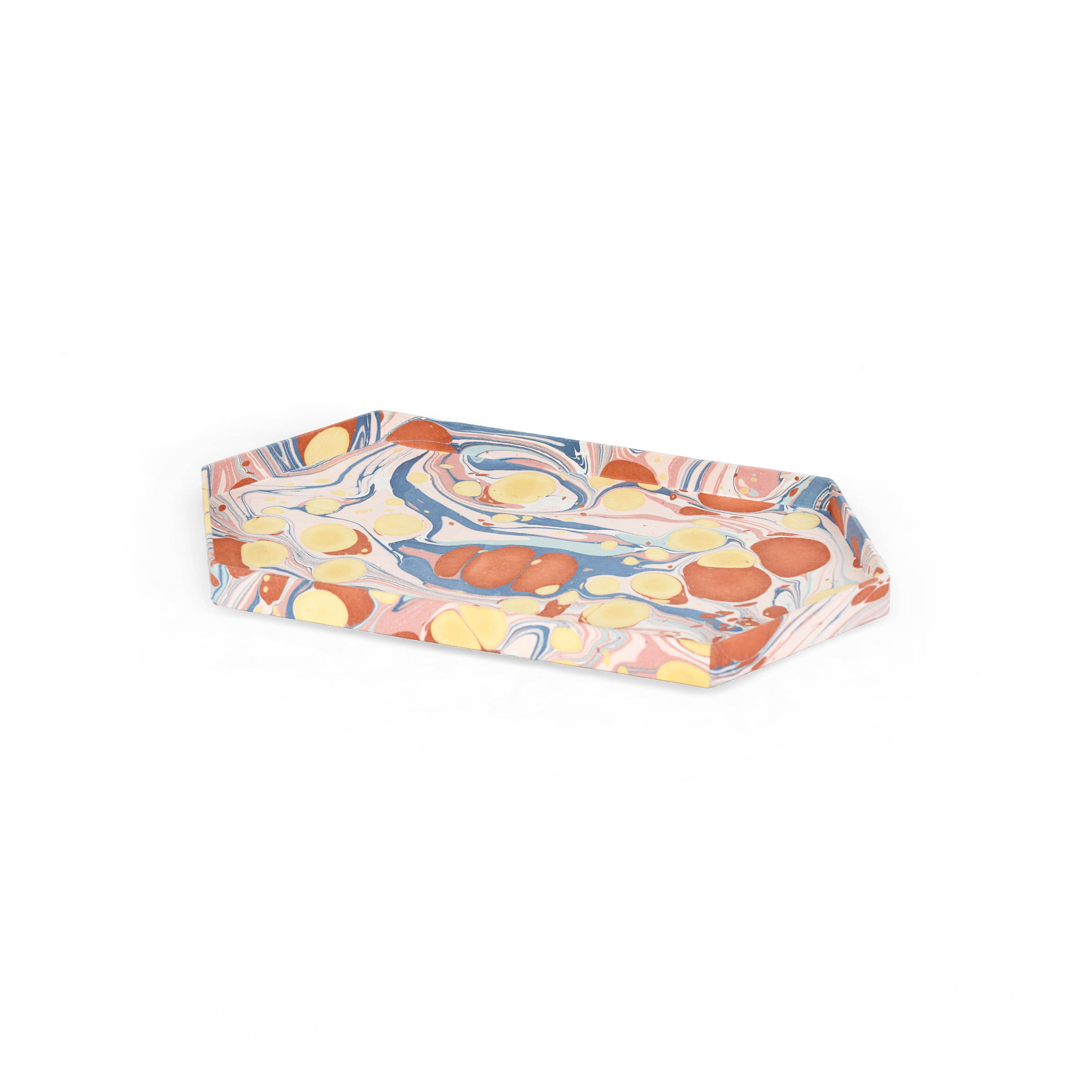 Sunset Stone – Hand Marbled Hexagon Tray Set (Set of 2) (Large: 13" x 7" x 0.75") (Small: 6.5" x 6.5" x 0.6")