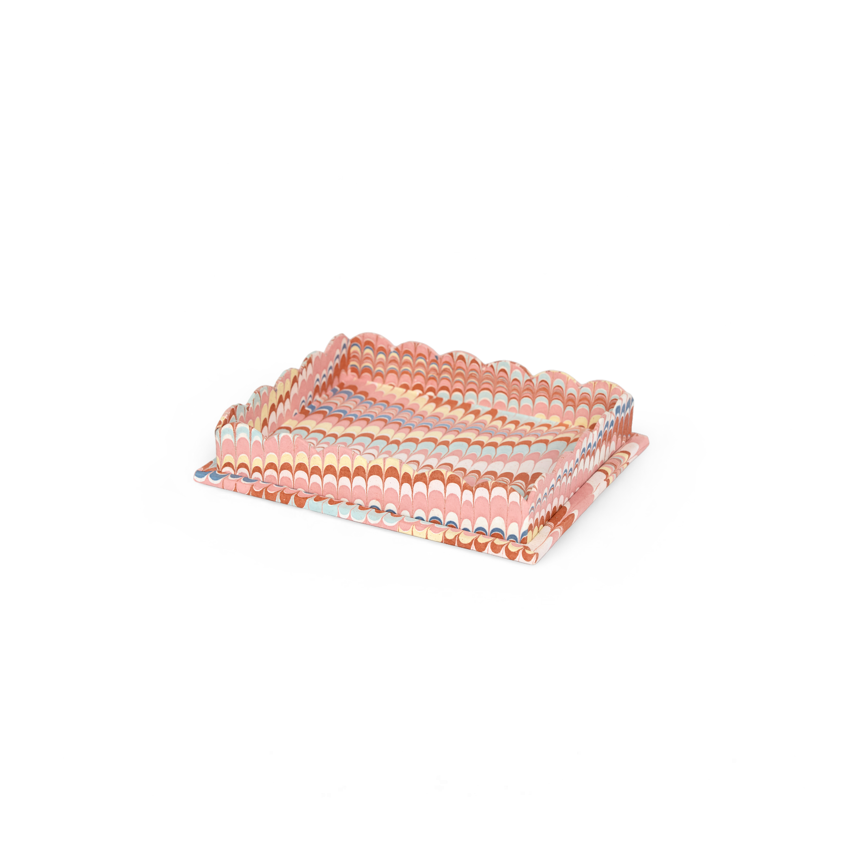 Sunset Wave – Hand Marbled Scalloped Tray in Warm Coastal Tones (12" x 9.5" x 1.5")
