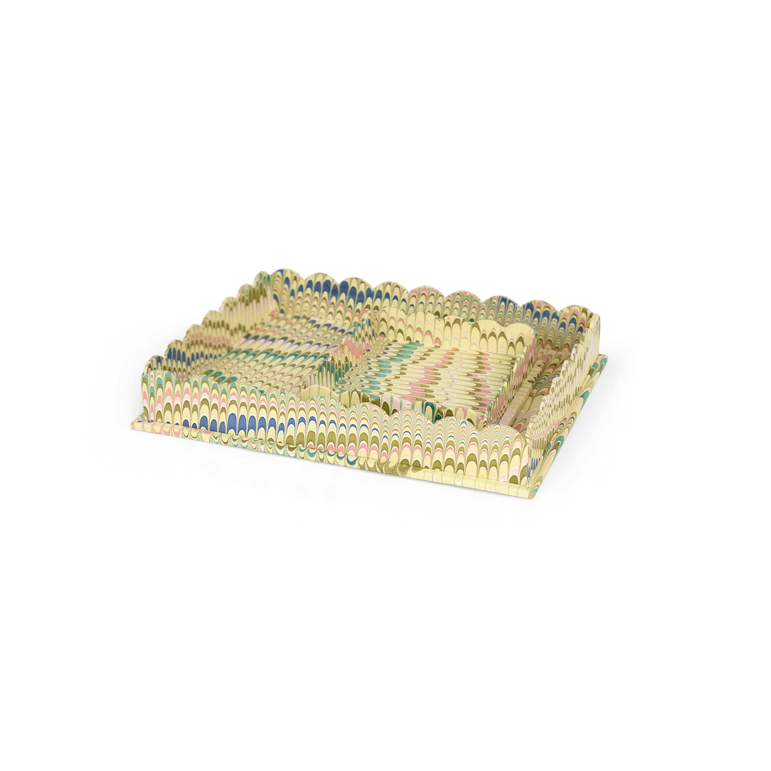 Meadow Wave – Hand Marbled Scalloped Tray in Warm Coastal Tones (12" x 9.5" x 1.5")