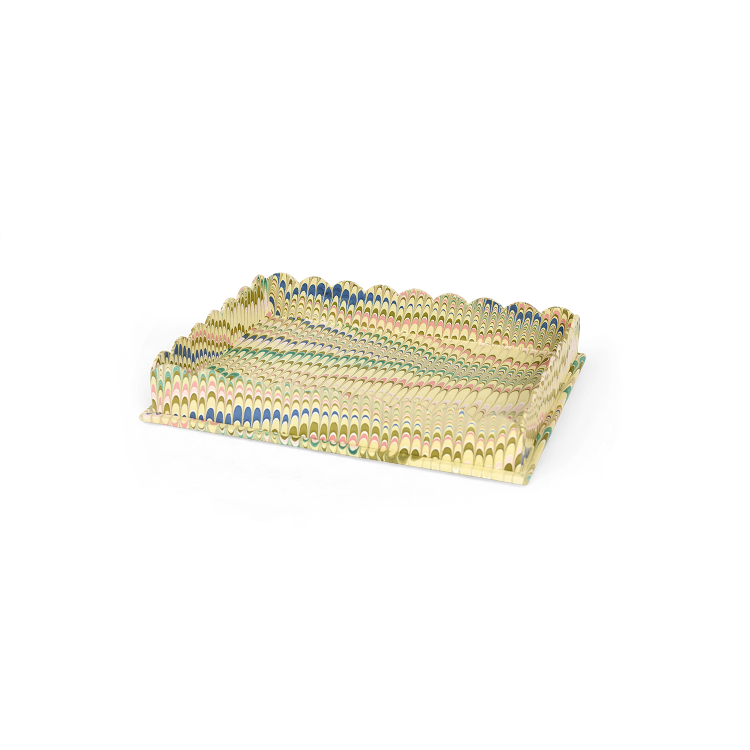 Meadow Wave – Hand Marbled Scalloped Tray in Warm Coastal Tones (12" x 9.5" x 1.5")
