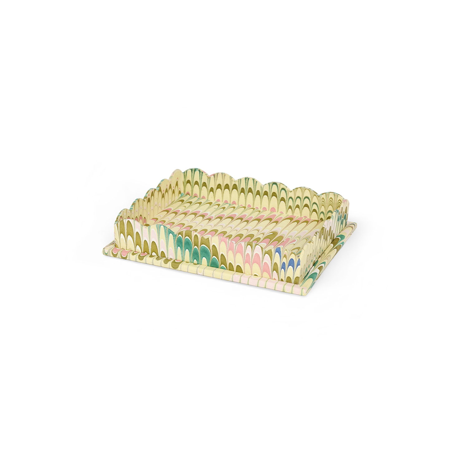 Meadow Wave – Hand Marbled Scalloped Tray in Warm Coastal Tones (12" x 9.5" x 1.5")