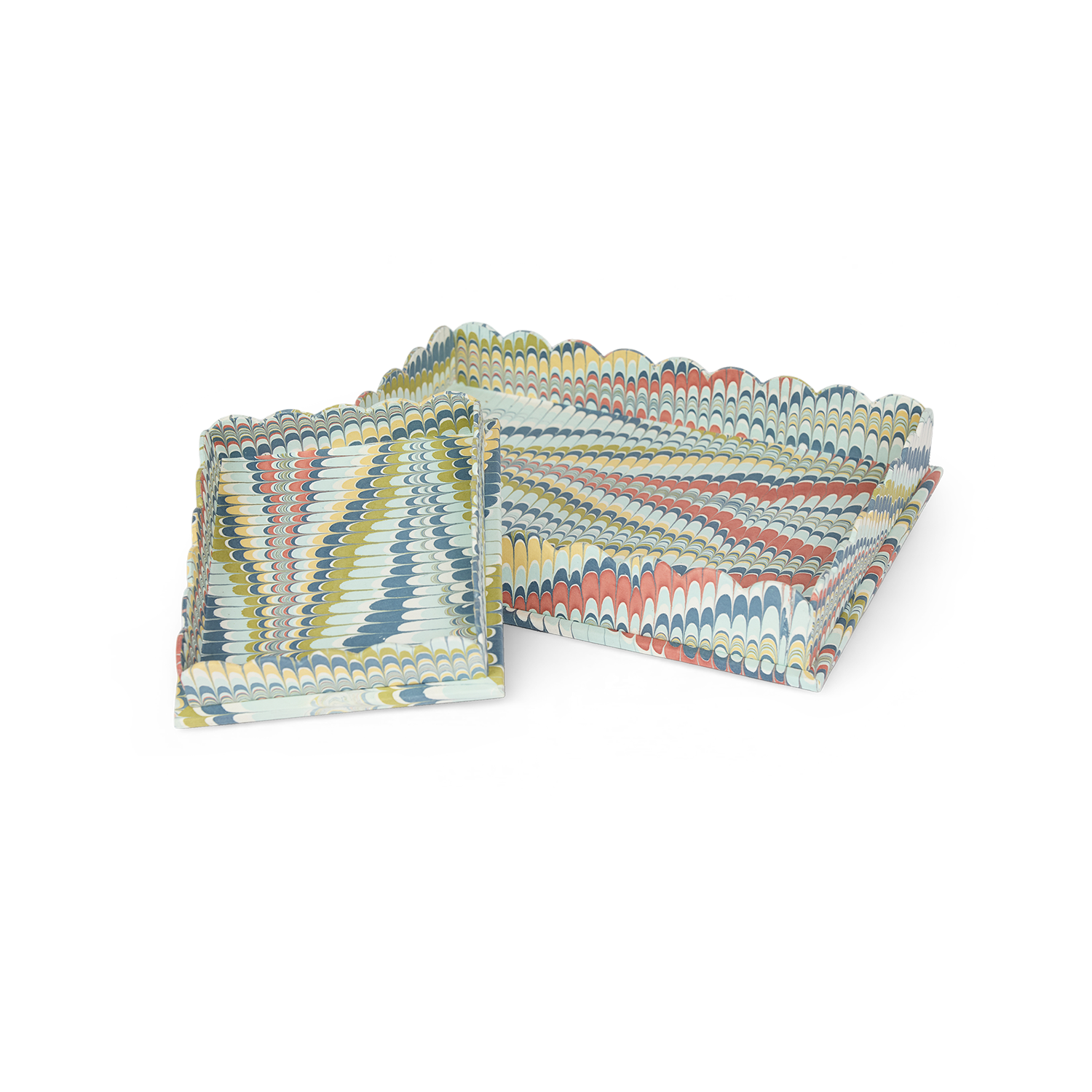 Ocean Wave – Hand Marbled Scalloped Tray in Coastal Tones (12" x 9.5" x 1.5")