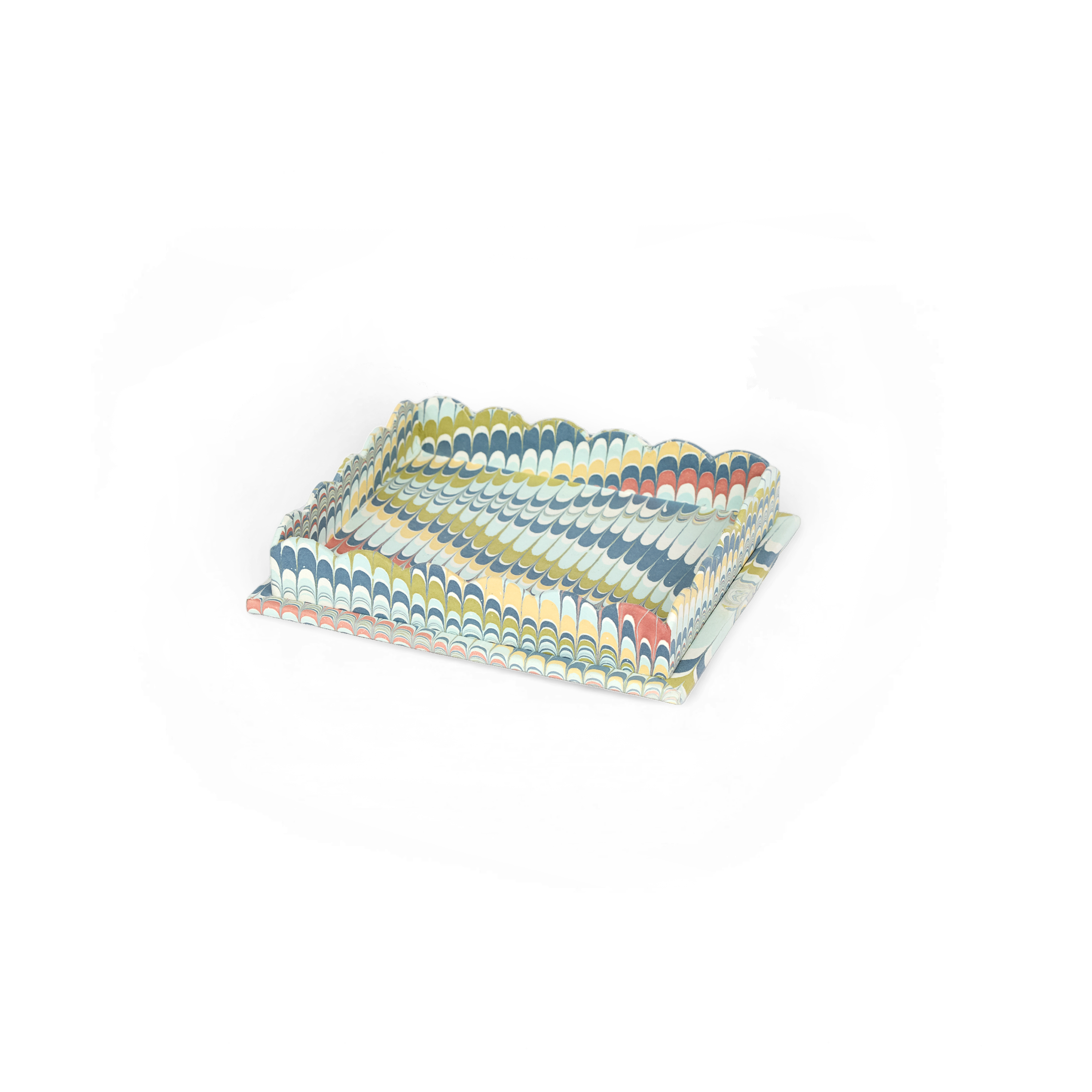 Ocean Wave – Hand Marbled Scalloped Tray in Coastal Tones (12" x 9.5" x 1.5")