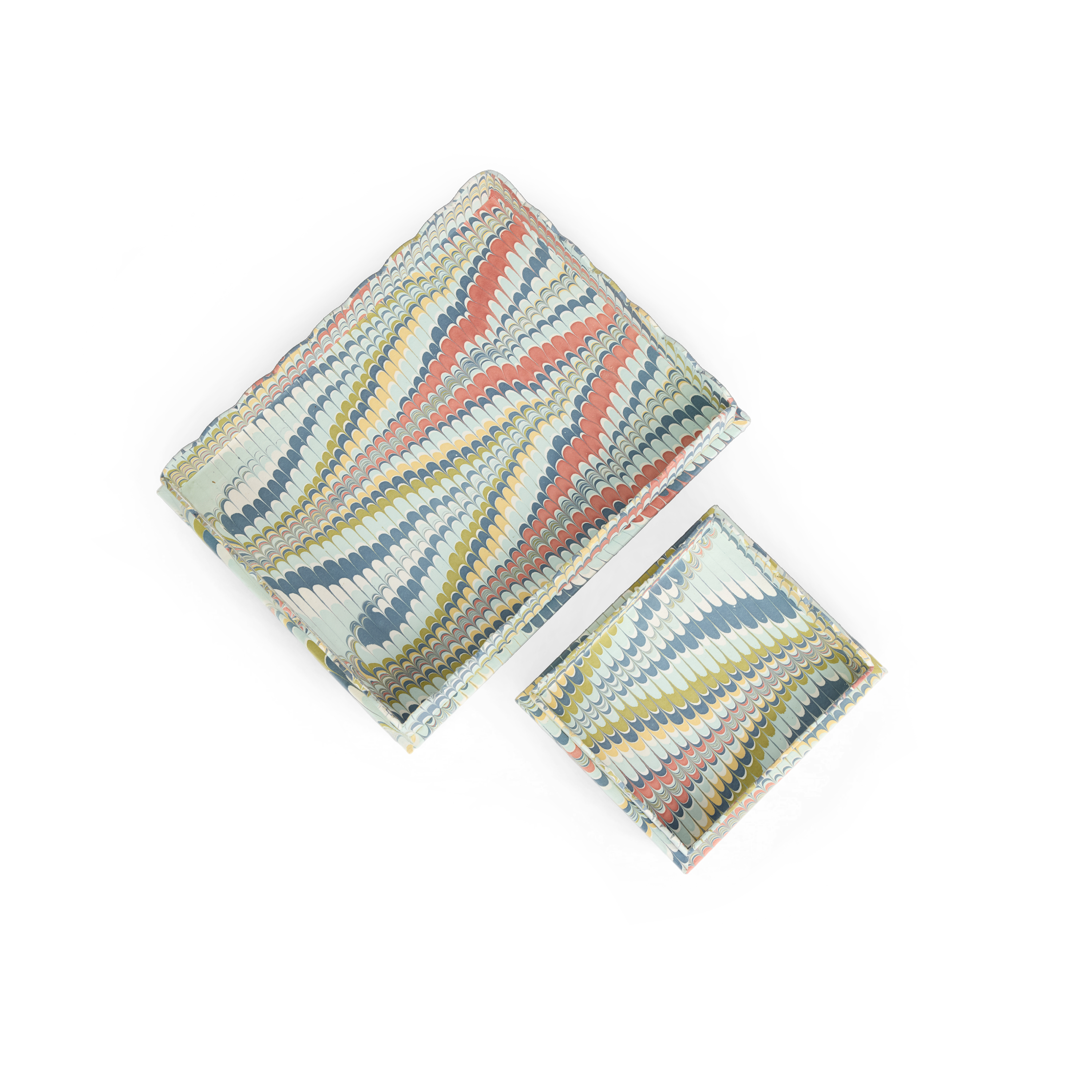 Ocean Wave – Hand Marbled Scalloped Tray in Coastal Tones (12" x 9.5" x 1.5")