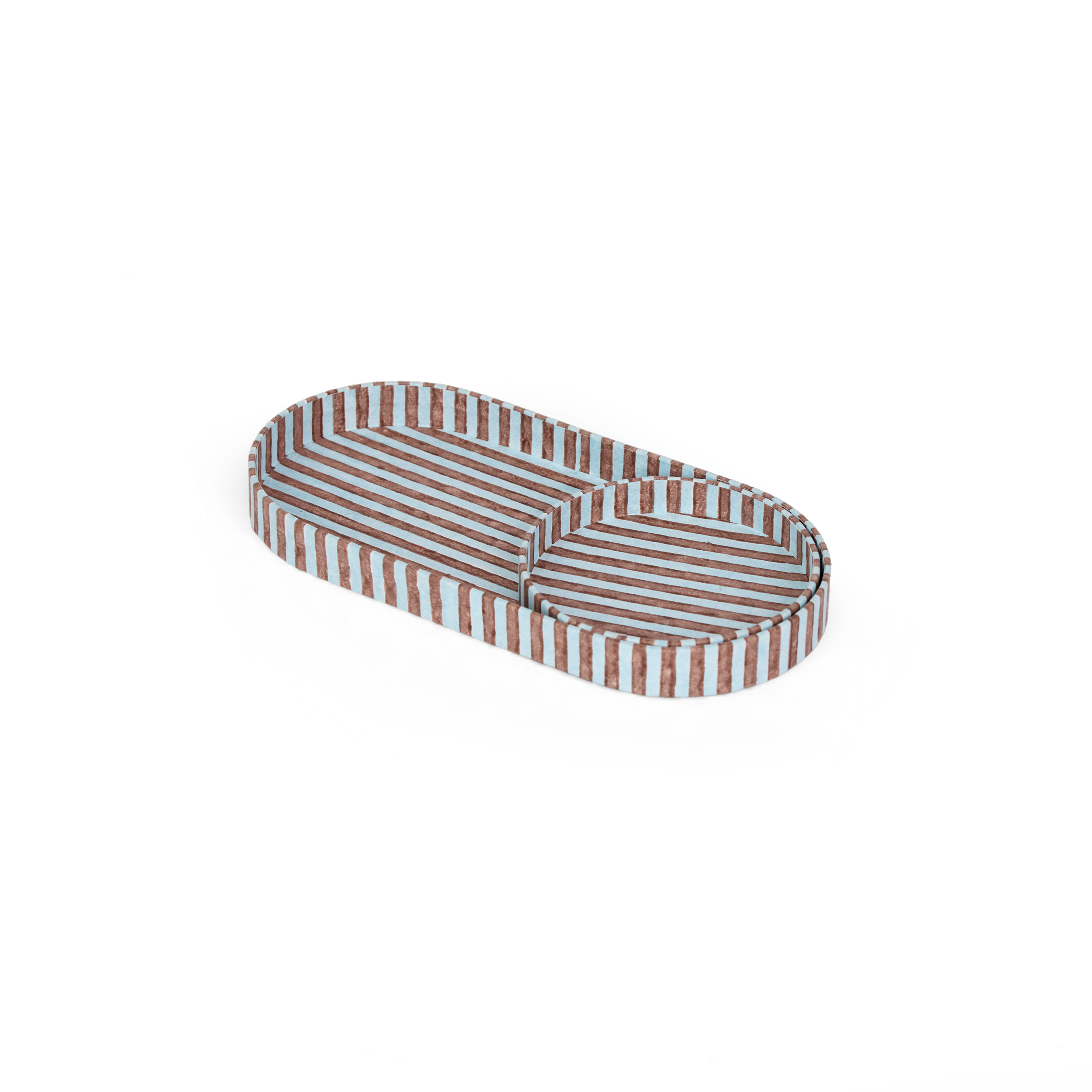 Earthen Stripe – Hand Block Printed Dual Tray Set (Set of 2) (Large: 4.5" x 9" x 1") (Small: 4" x 4" x 0.6")