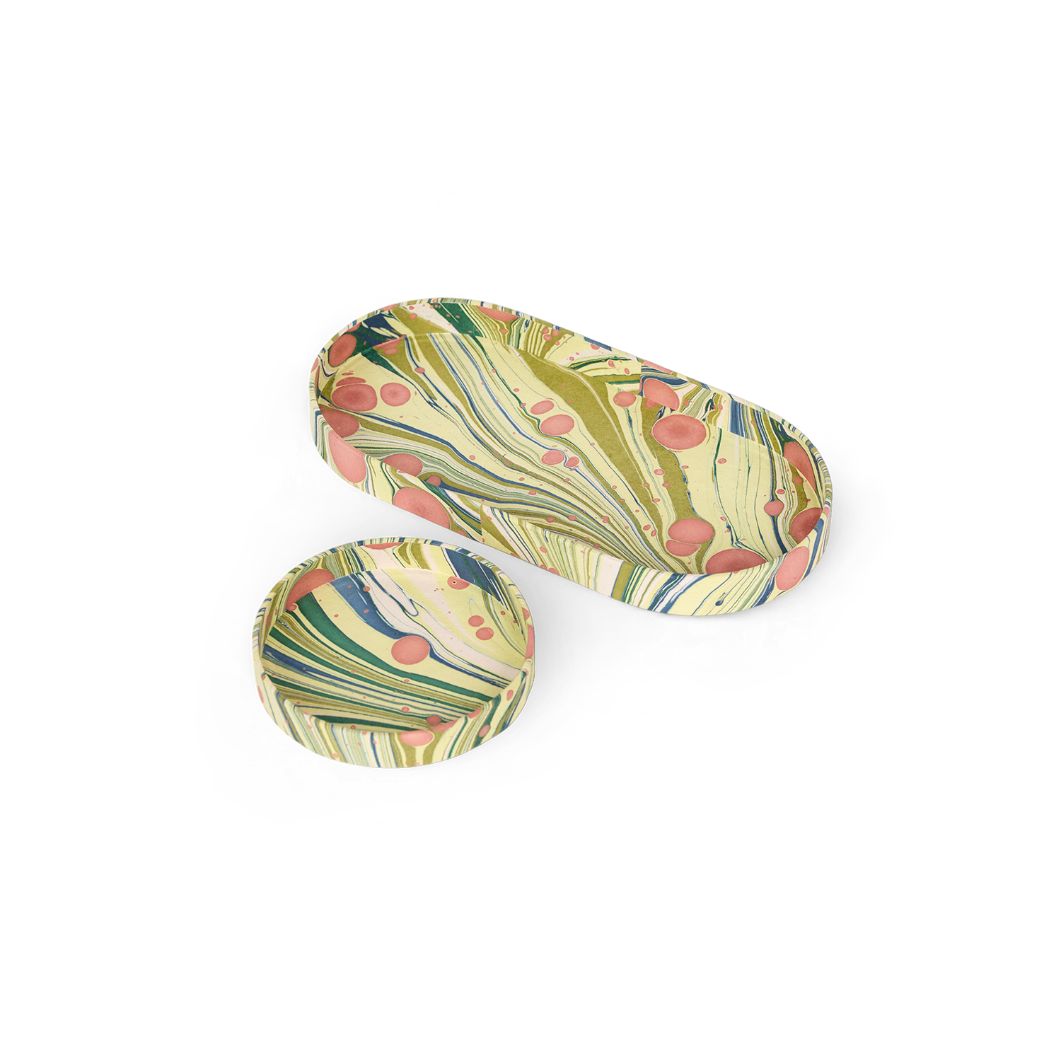 Meadow Swirl – Hand Marbled Tray Set (Set of 2) (Large: 4.5" x 9" x 1") (Small: 4" x 4" x 0.6")