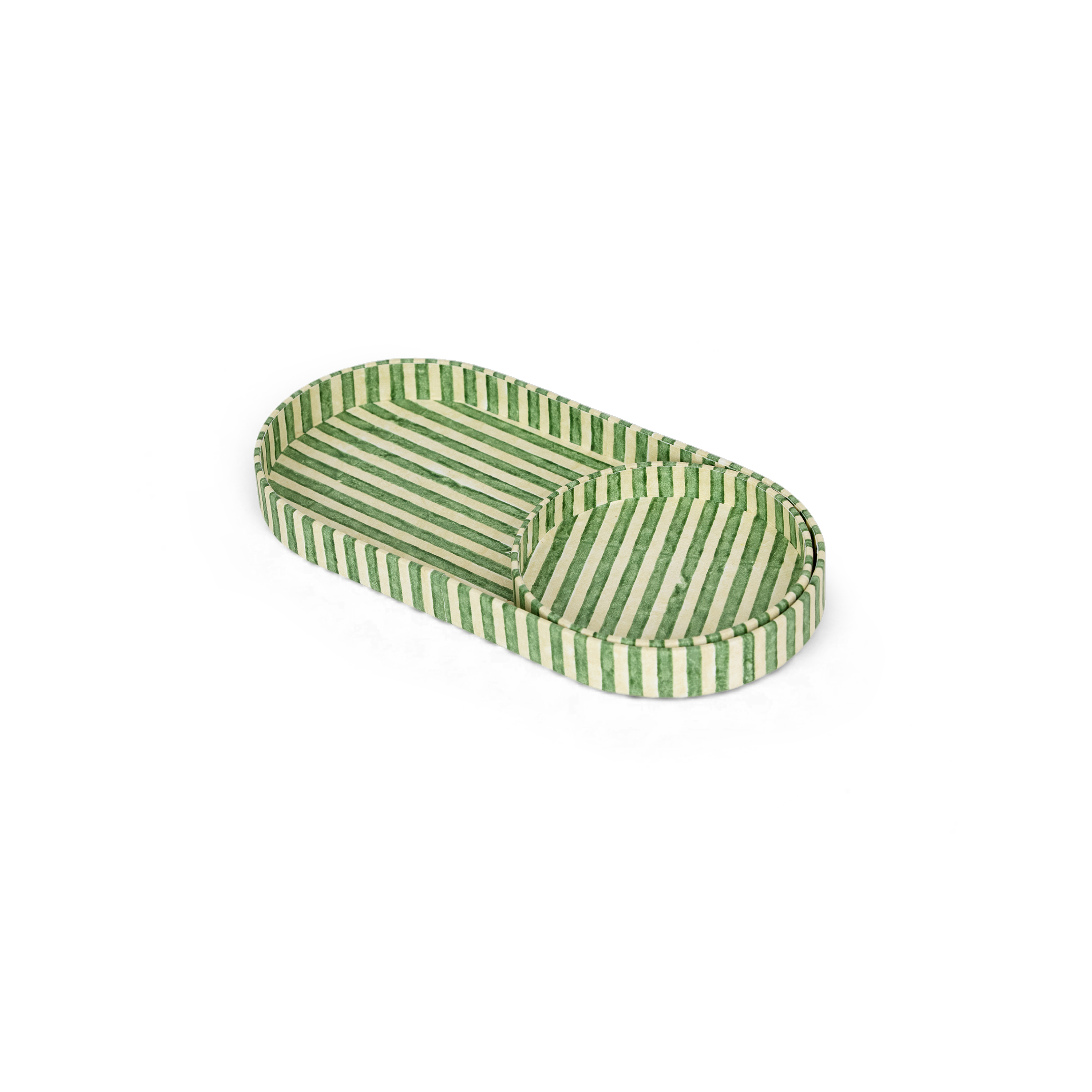 Meadow Stripe – Hand Block Printed Tray Set (Set of 2) (Large: 4.5" x 9" x 1") (Small: 4" x 4" x 0.6")