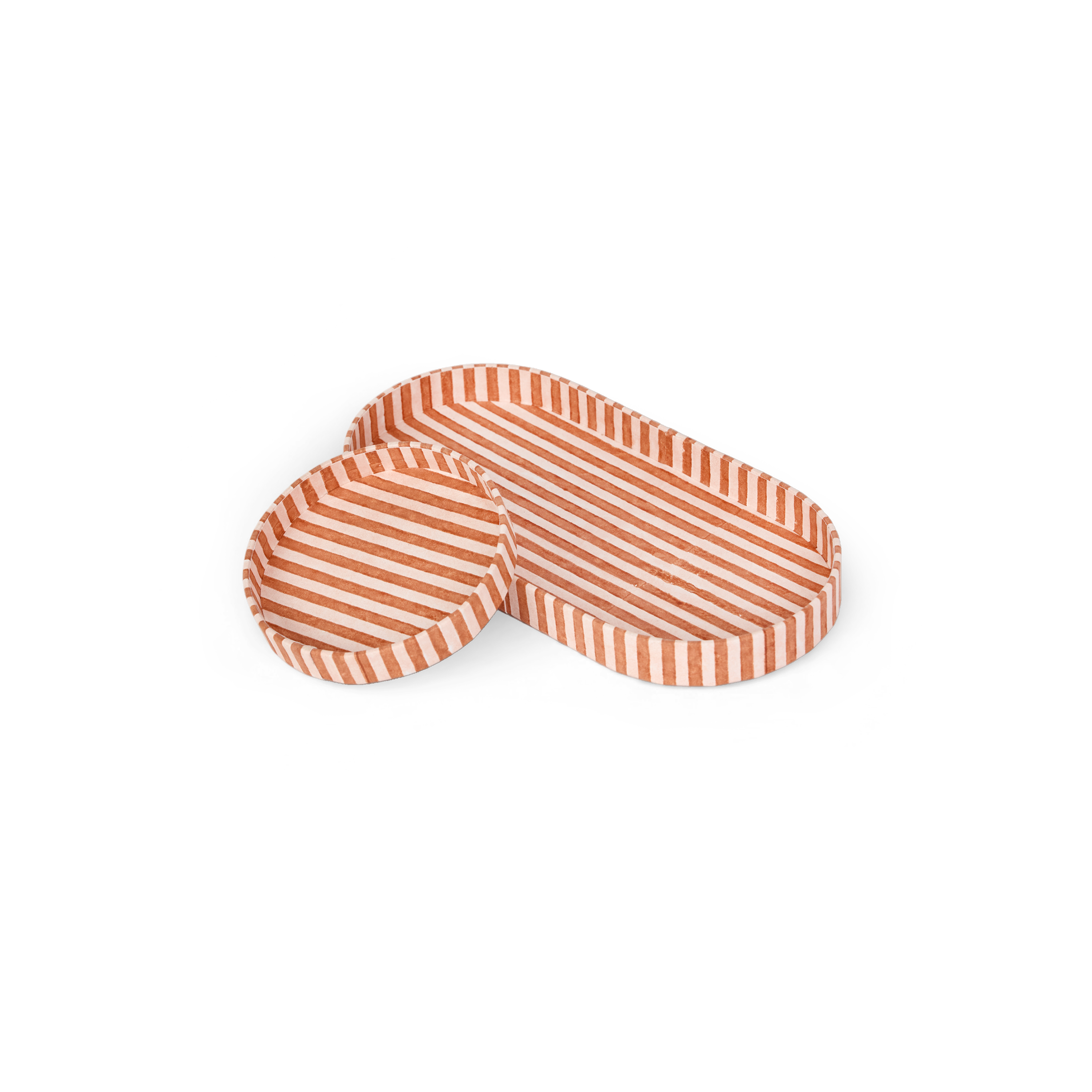 Terracotta Stripe – Hand Block Printed Tray Set (Set of 2) (Large: 4.5" x 9" x 1") (Small: 4" x 4" x 0.6")