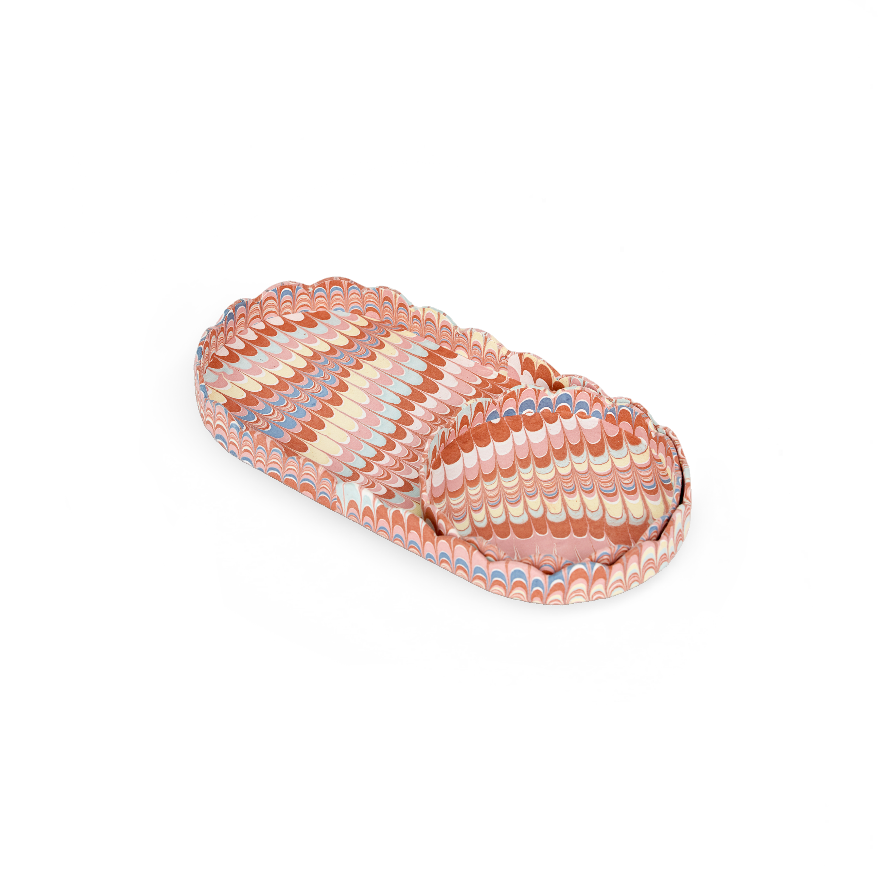 Sunset Wave – Hand Marbled Scalloped Tray Set (Set of 2) (Large: 4.5" x 9" x 1") (Small: 4" x 4" x 0.6")