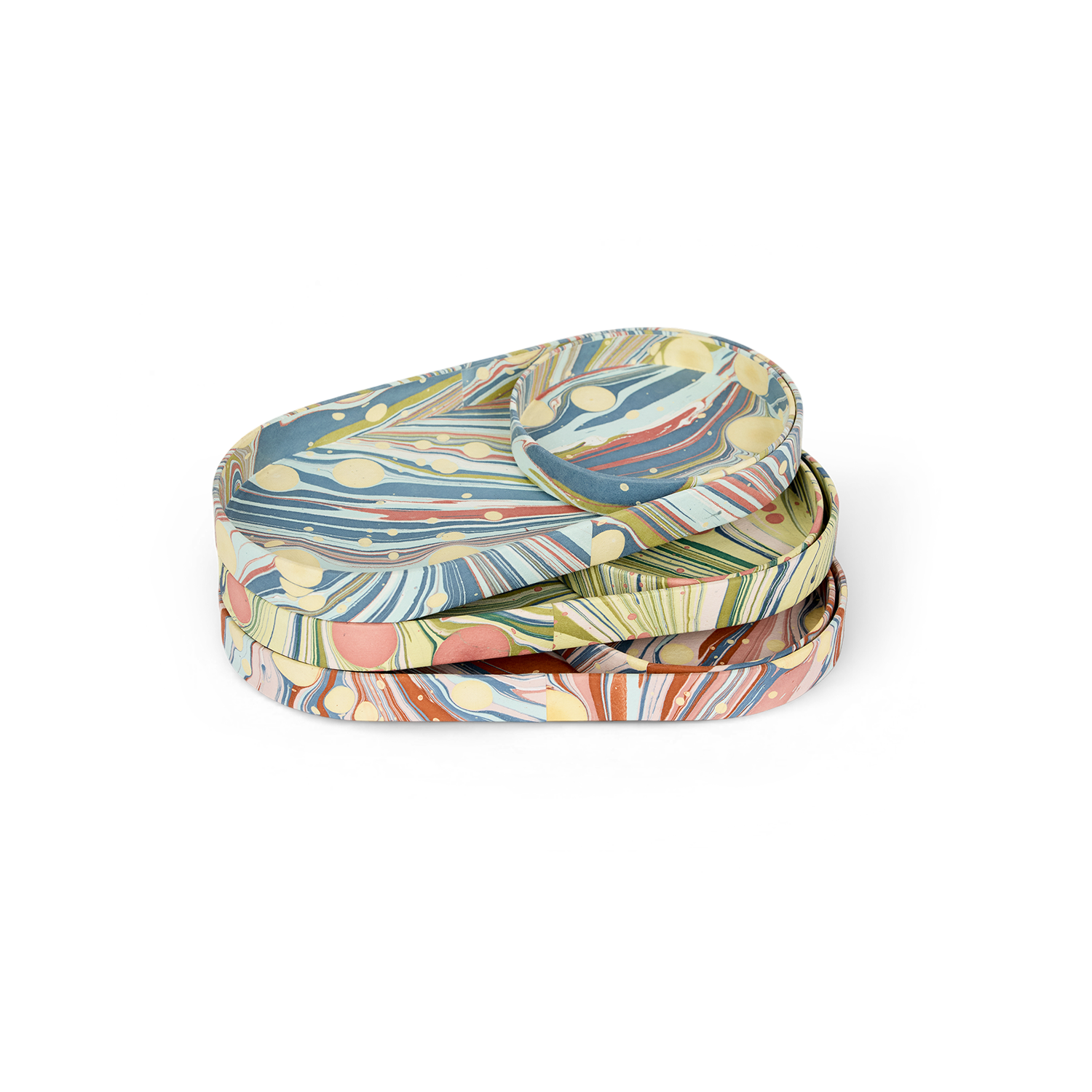 Ocean Swirl – Hand Marbled Tray Set (Set of 2) (Large: 4.5" x 9" x 1") (Small: 4" X 4" X 0.6")