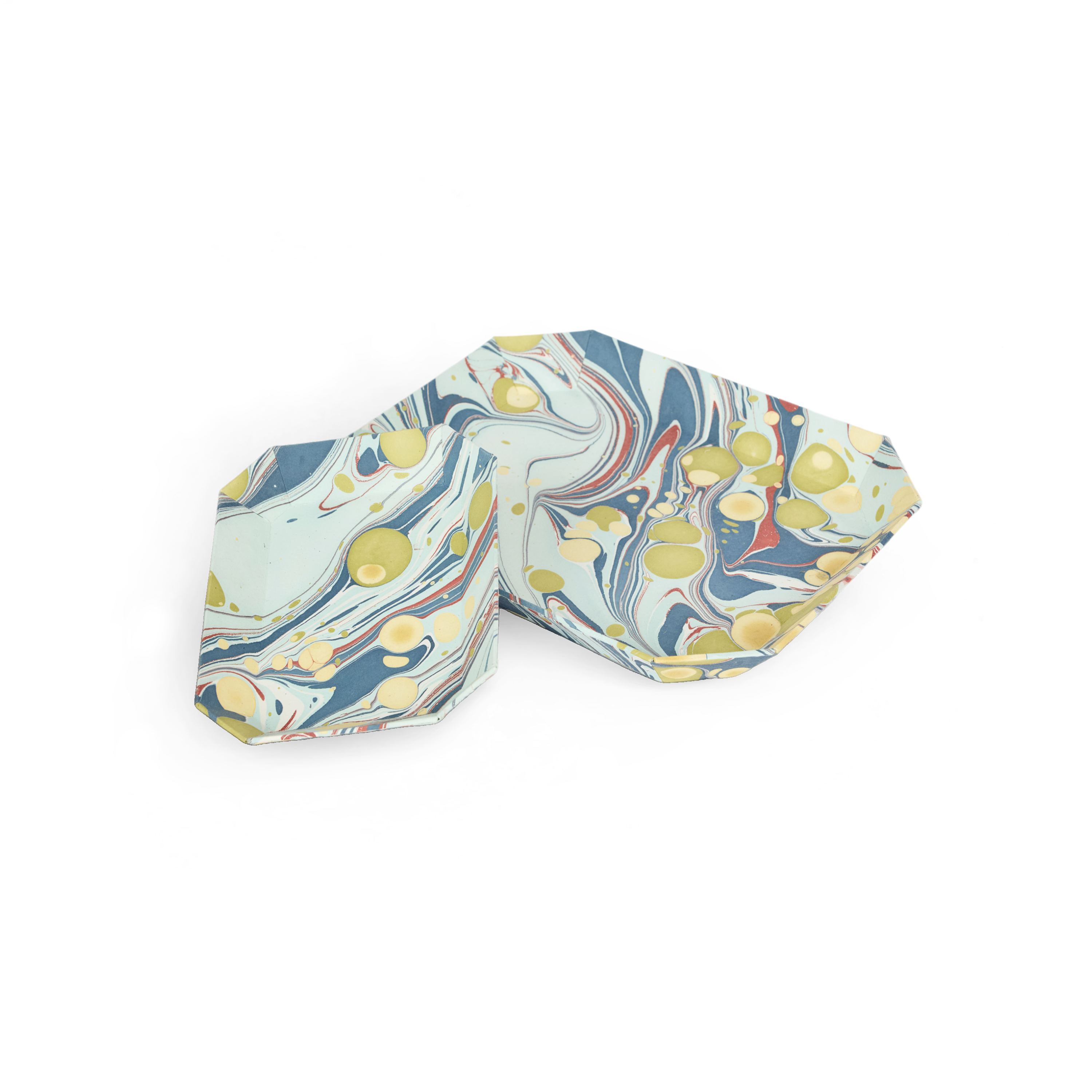 Ocean Stone – Hand Marbled Octagon Tray Set (Set of 2) (Large: 9" x 11" x 1.5") (Small - 5.75" X 7" X 1")