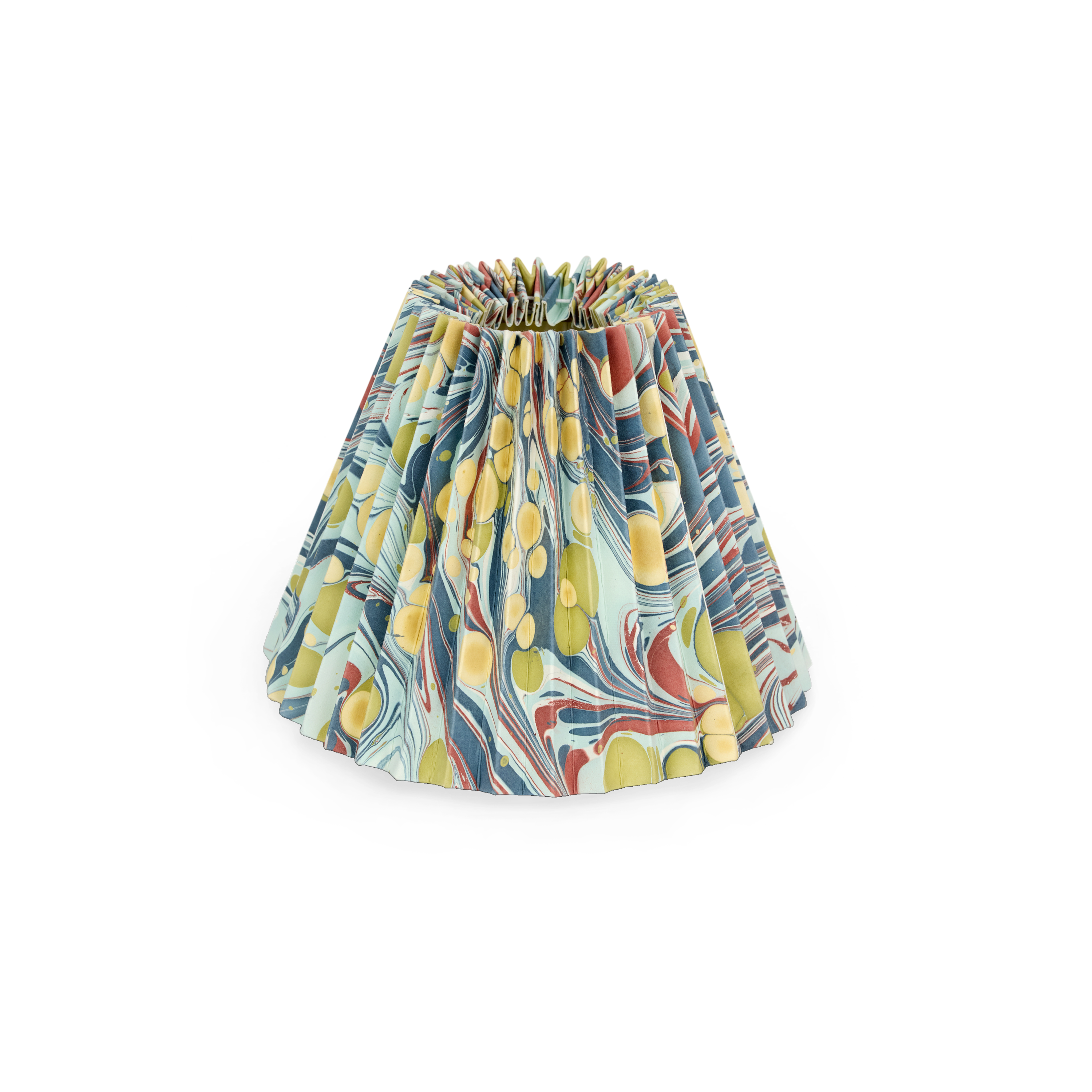 Ocean Swirl – Hand Marbled Pleated Lampshade (8” H x 10” W x 5.5” Ø | 100% Recycled Cotton Paper)