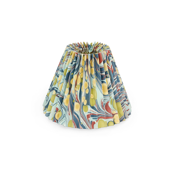 Ocean Swirl – Hand Marbled Pleated Lampshade (8” H x 10” W x 5.5” Ø | 100% Recycled Cotton Paper)