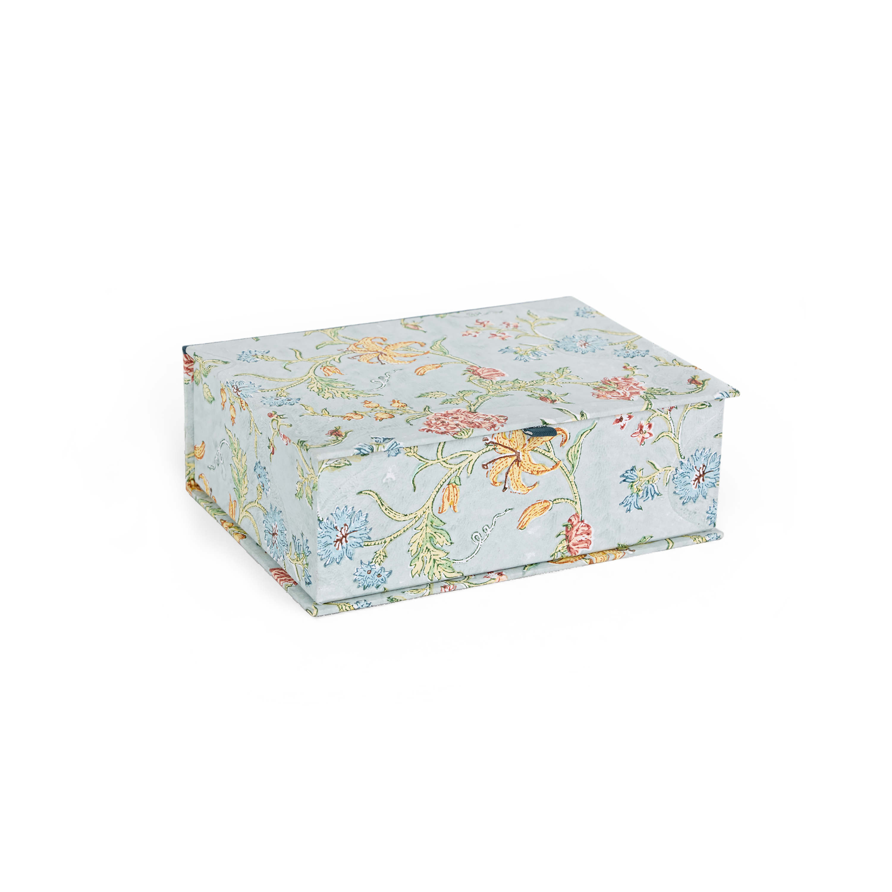 Sky Garden Blossom – Hand Block Printed Keepsake Box (9.5” x 7” x 3.5” | 100% Recycled Cotton Paper)
