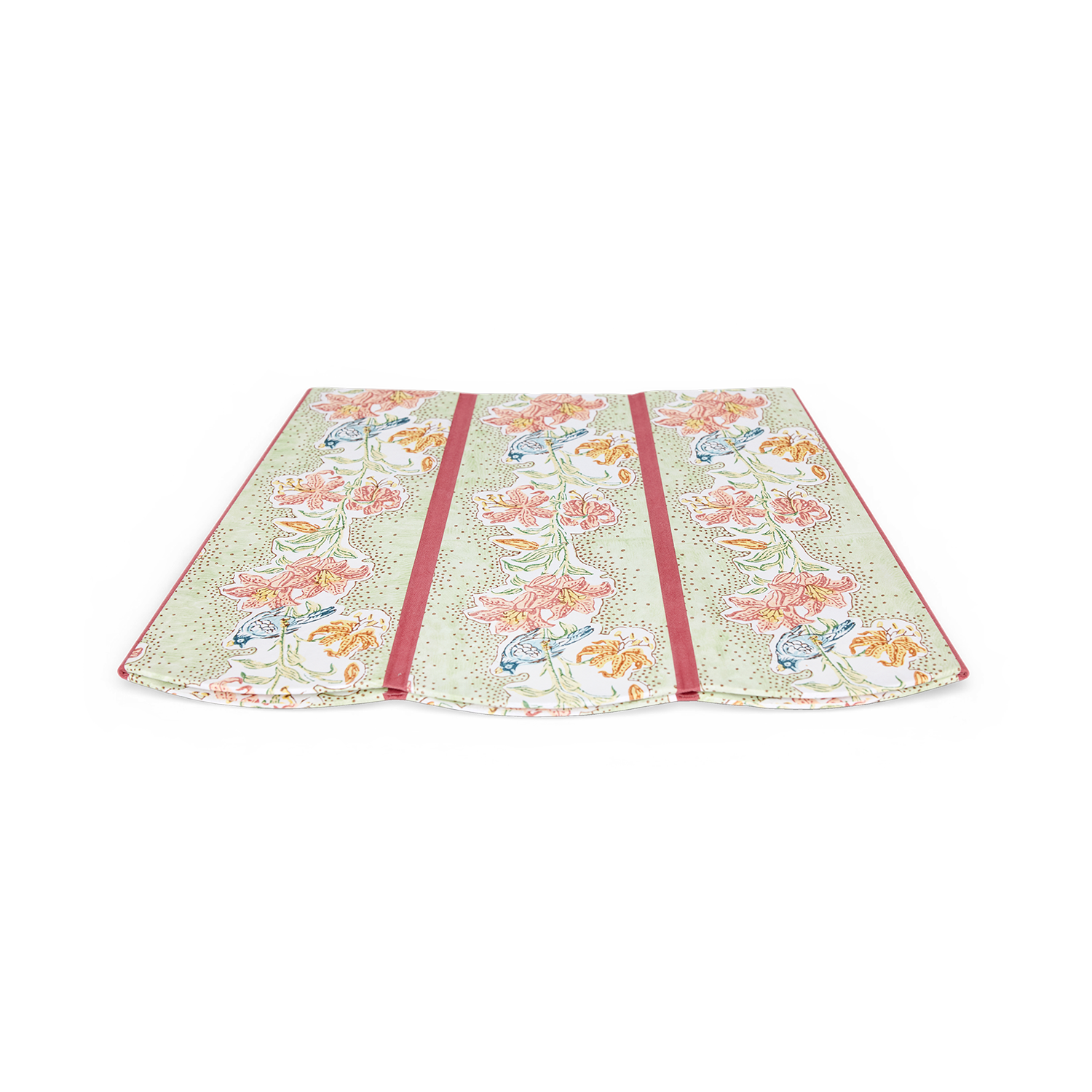Parrot Garden – Hand Block Printed Scalloped Basket (9.5" W x 9.5" D x 12" H.)
