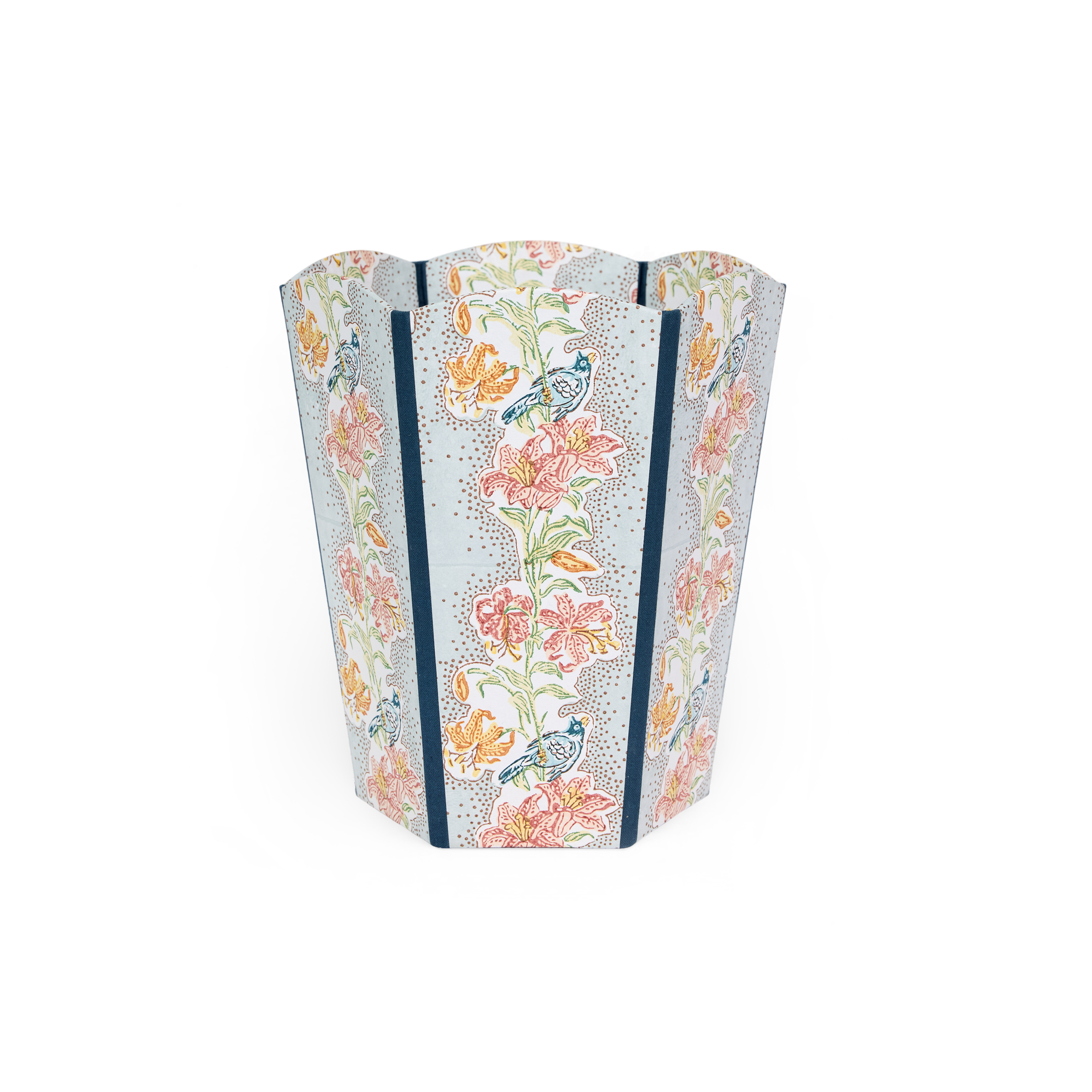 Sky Garden – Hand Block Printed Scalloped Basket (9.5" W x 9.5" D x 12" H.)