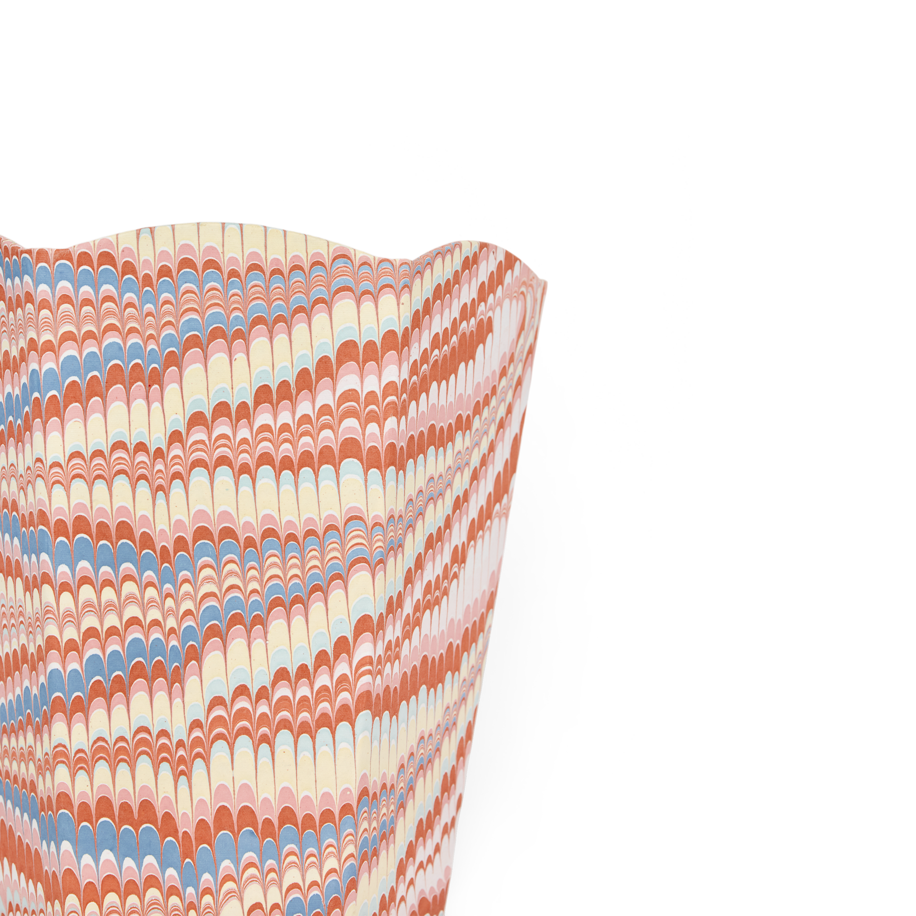 Sunset Wave – Hand Marbled Scalloped Basket (9.5" W x 9.5" D x 12" H.)