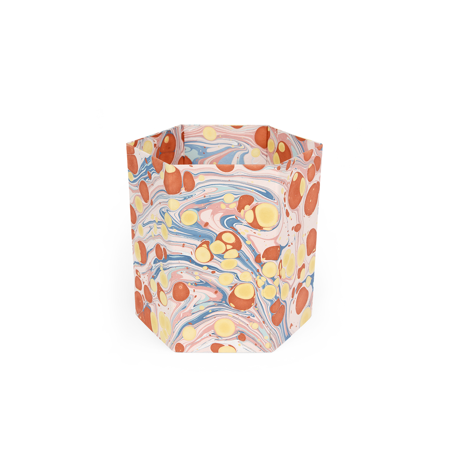Sunset Stone – Hand Marbled Scalloped Basket (9.5" W x 9.5" D x 10.5" H.)