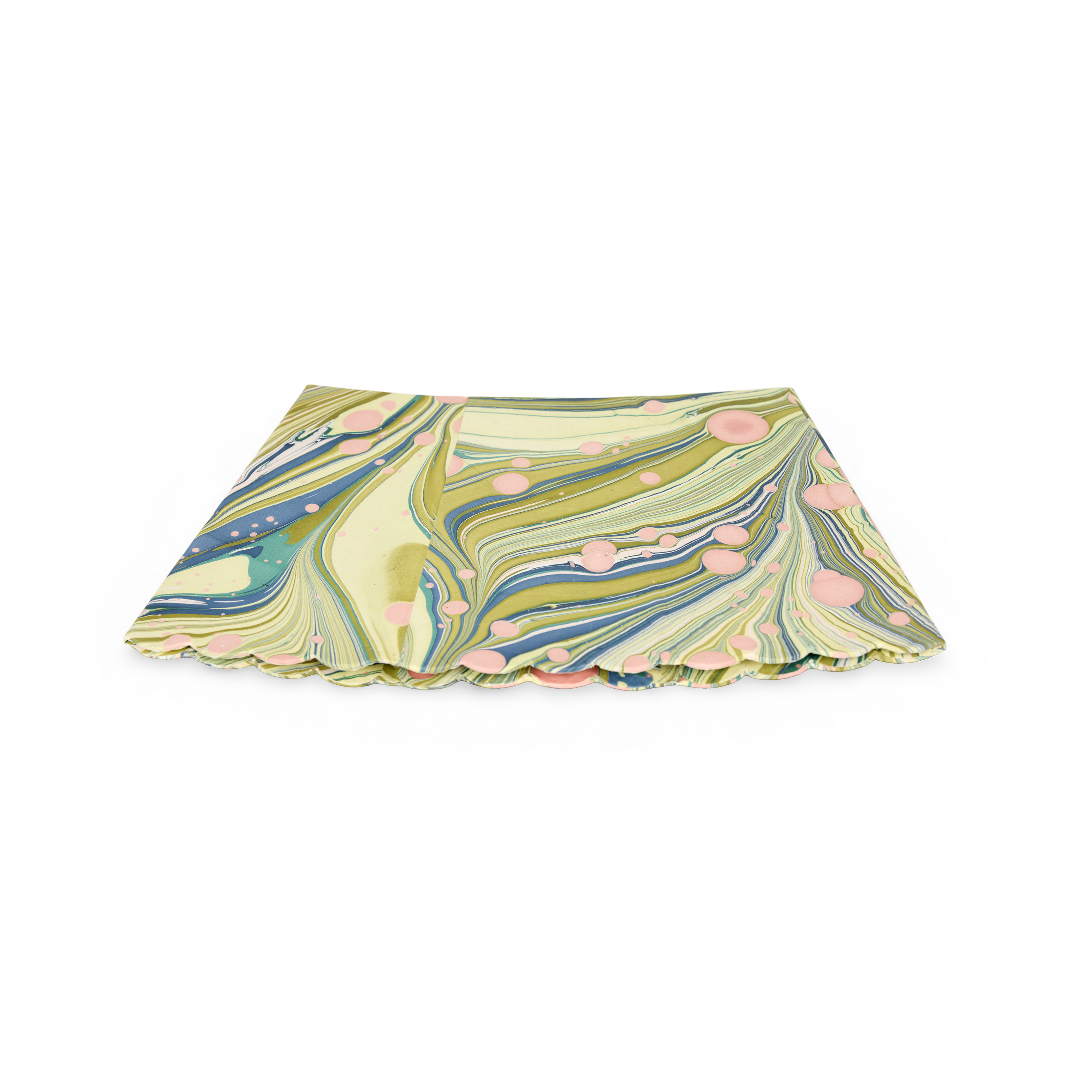 Meadow Swirl – Hand Marbled Scalloped Basket (8.5" W x 7.5" D x 8" H)