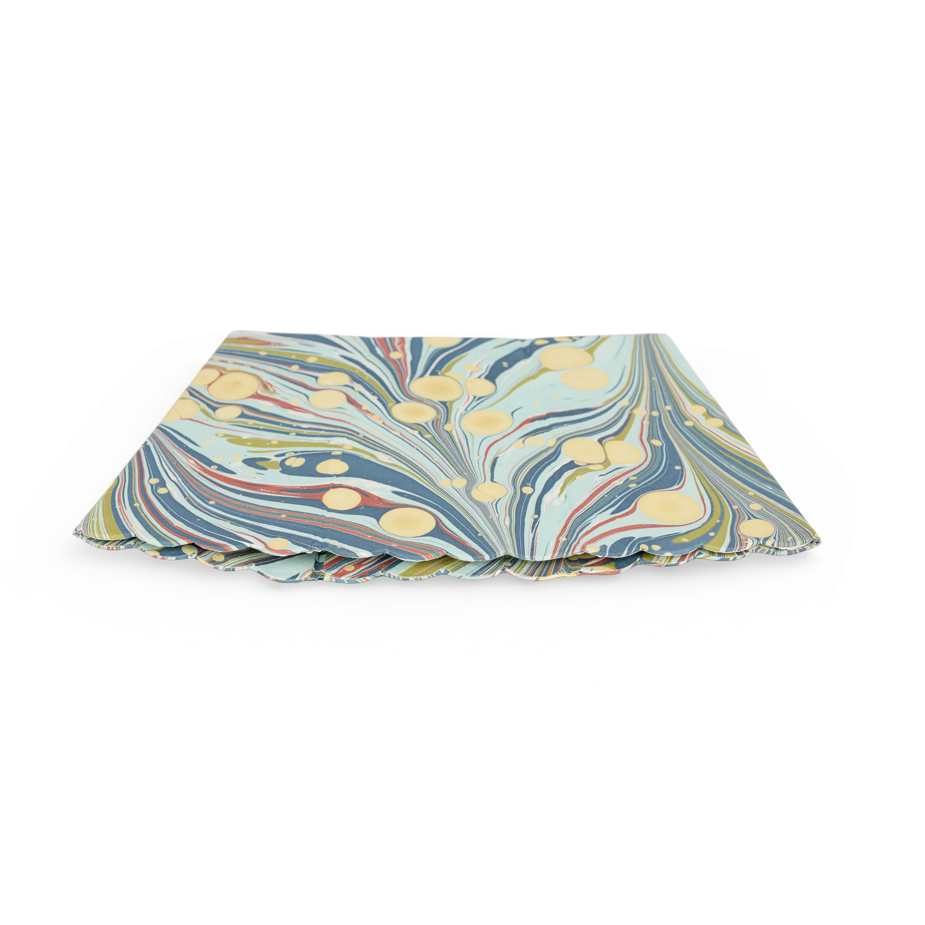 Ocean Swirl – Hand Marbled Scalloped Basket (8.5" W x 7.5" D x 8" H)