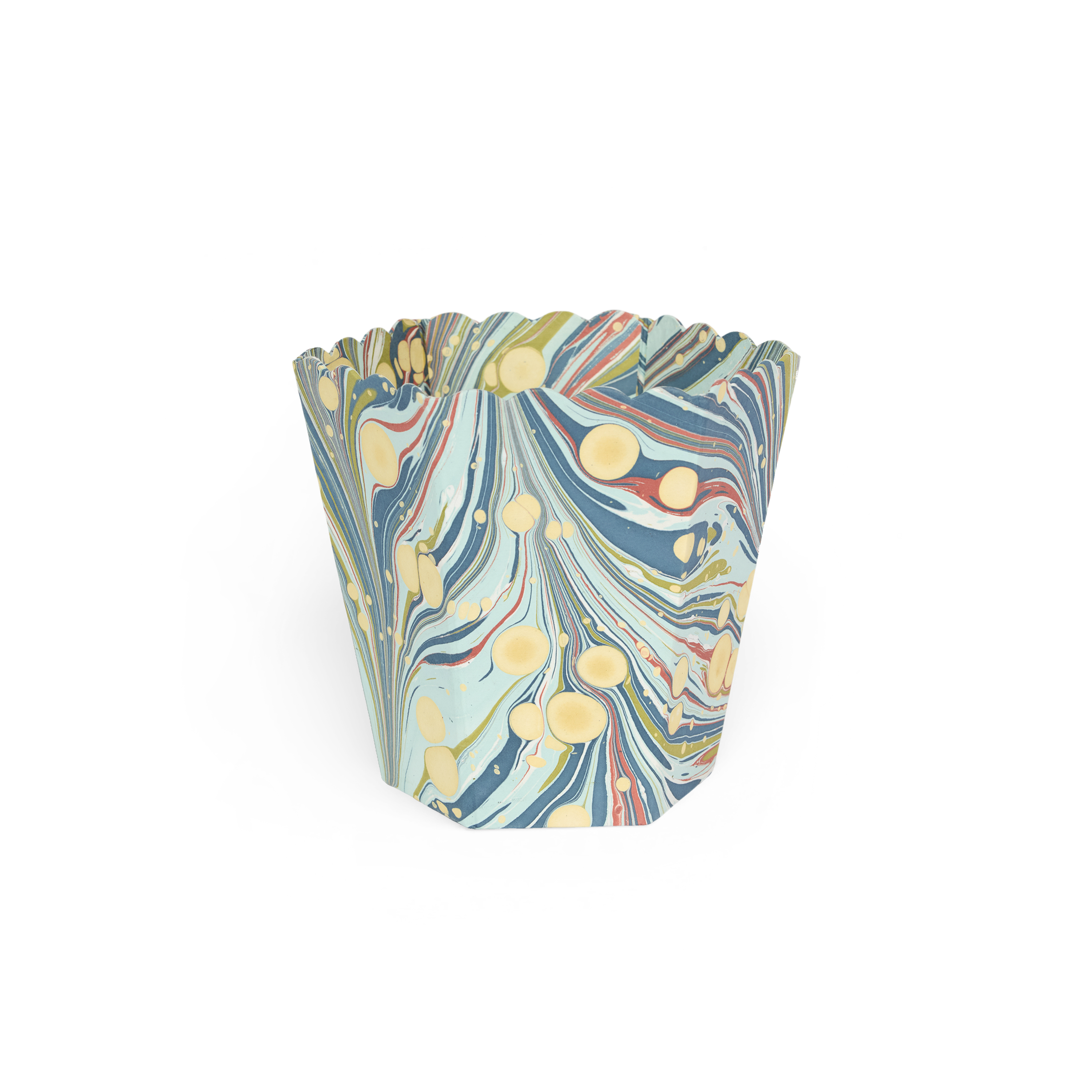 Ocean Swirl – Hand Marbled Scalloped Basket (8.5" W x 7.5" D x 8" H)