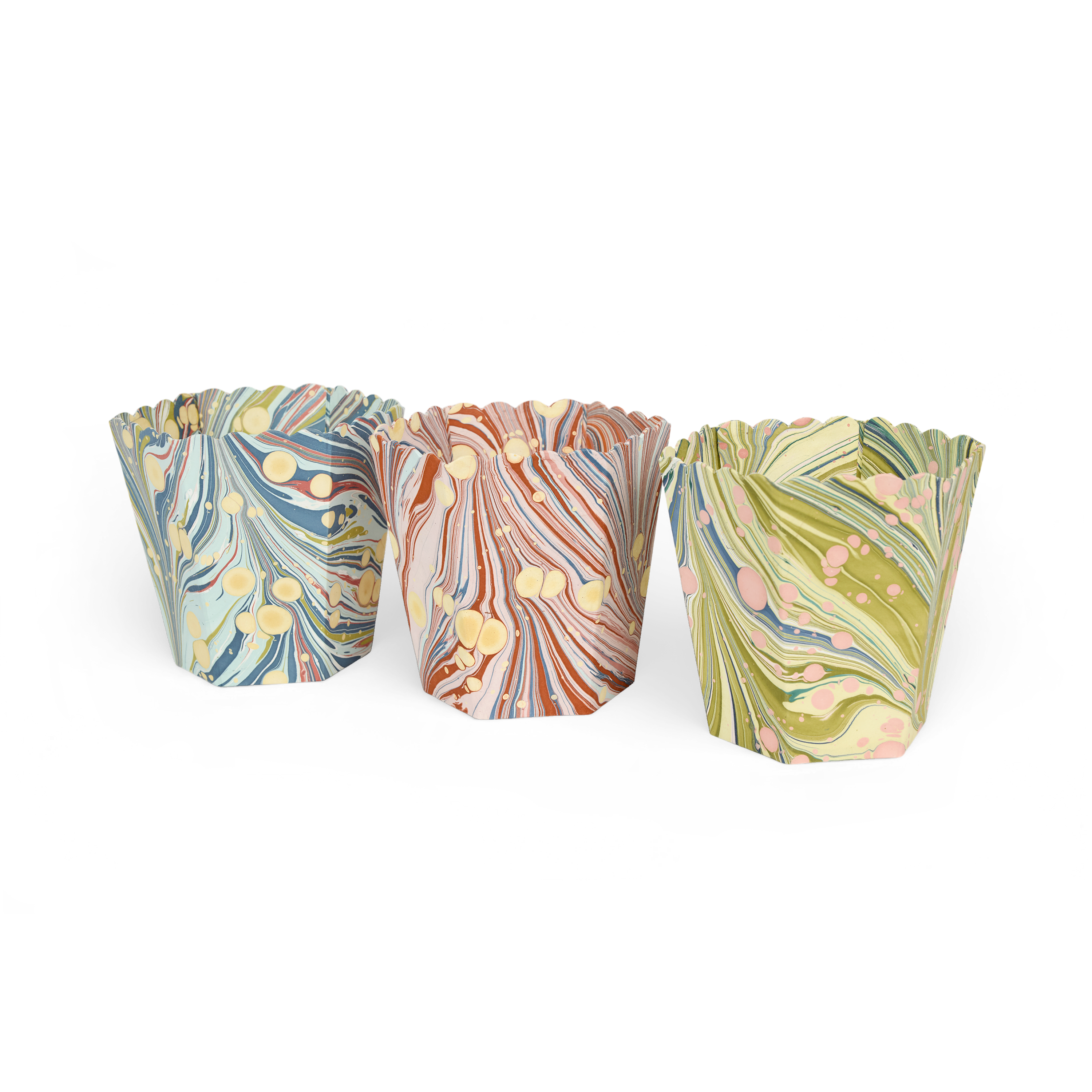 Ocean Swirl – Hand Marbled Scalloped Basket (8.5" W x 7.5" D x 8" H)