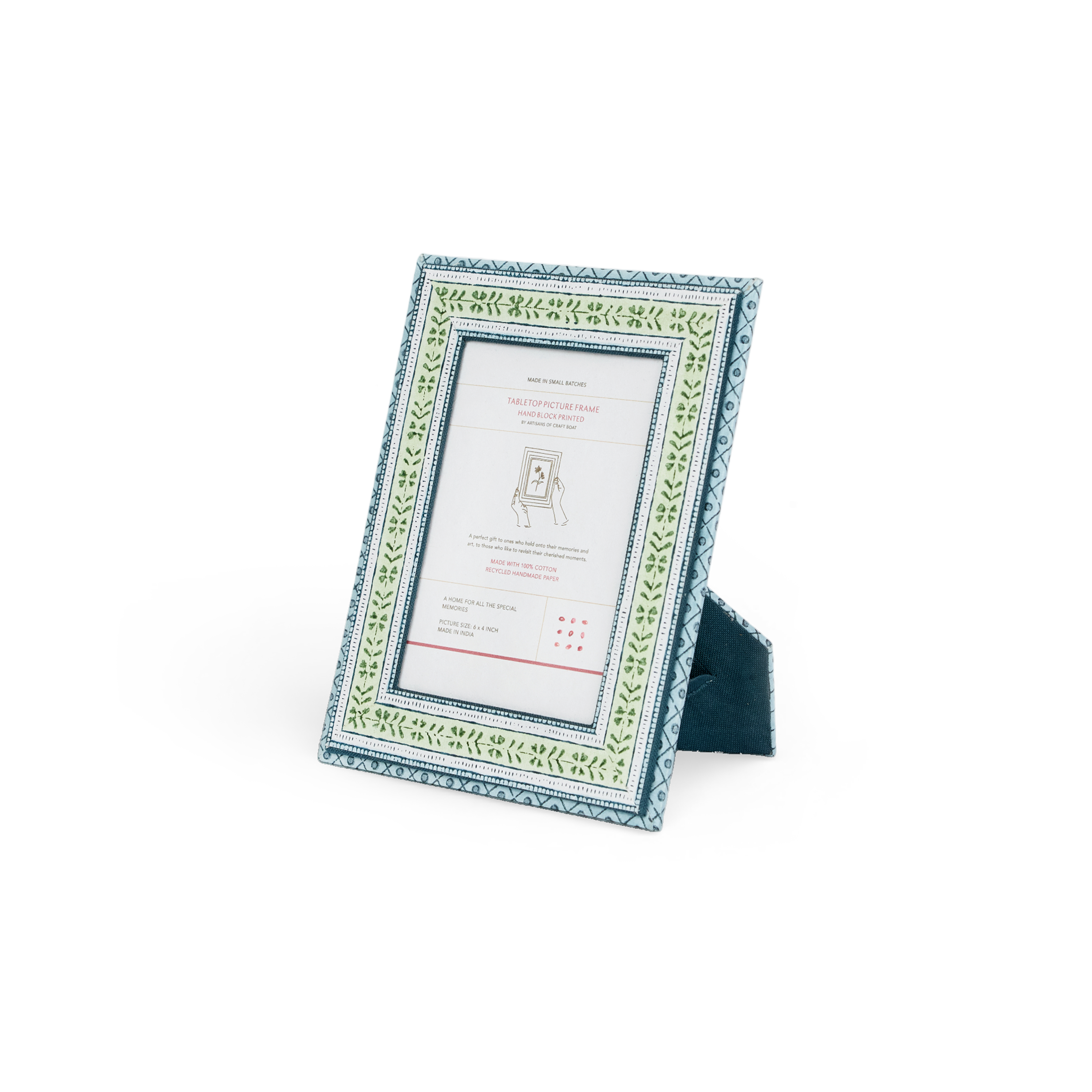 Leaf Trail – Hand Block Printed Tabletop Picture Frame (7.25" x 5.75", fits 6" x 4" photo)