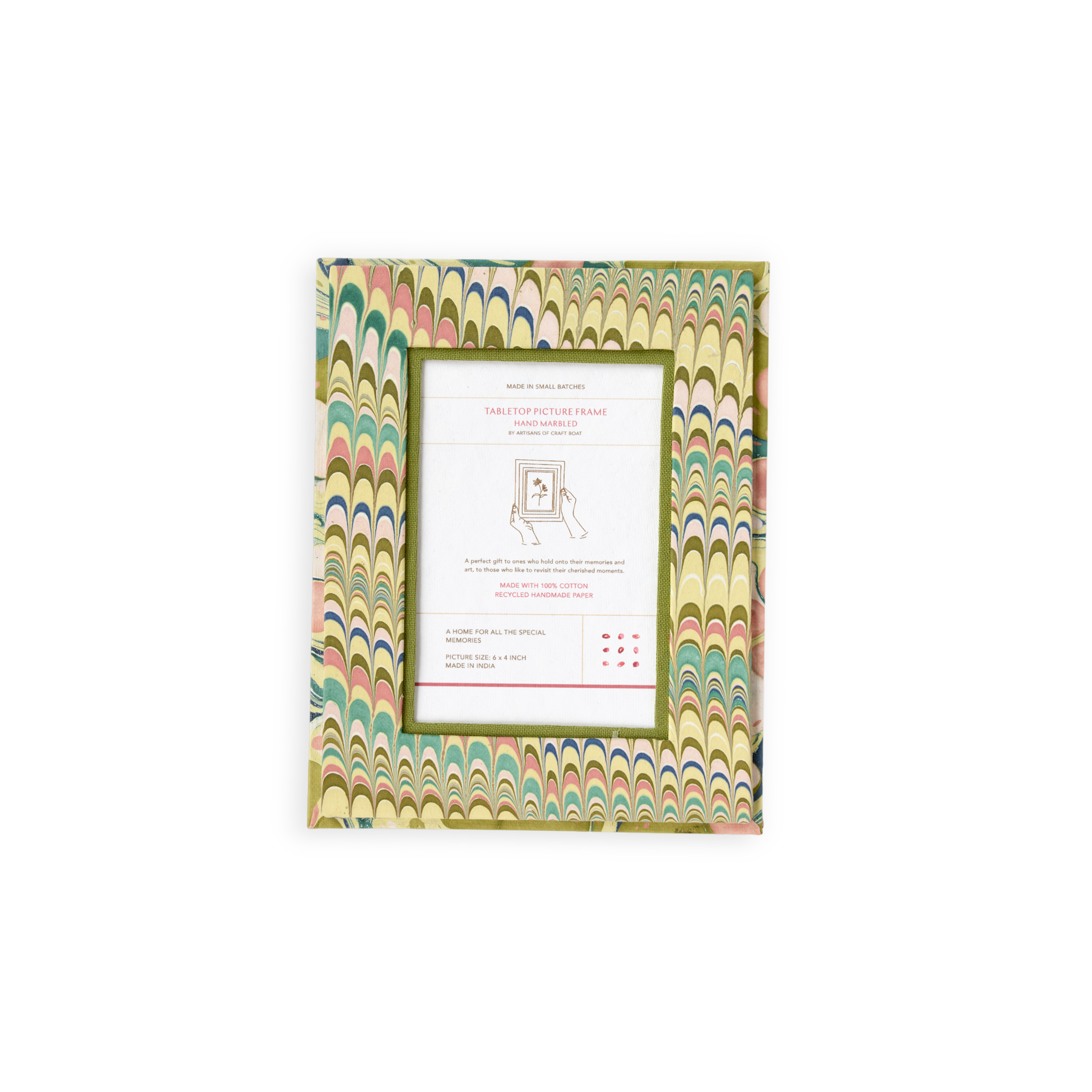Meadow Wave – Hand Marbled Tabletop Picture Frame (7.25" x 5.75", fits 6" x 4" photo)