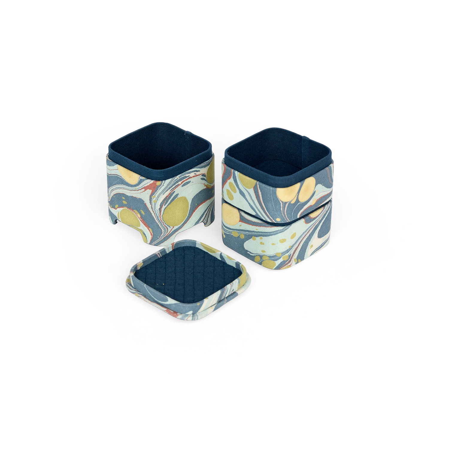 Ocean Stone – Hand Marbled Jewellery Organizer Set  (4" × 4" × 8" | Set of 3)