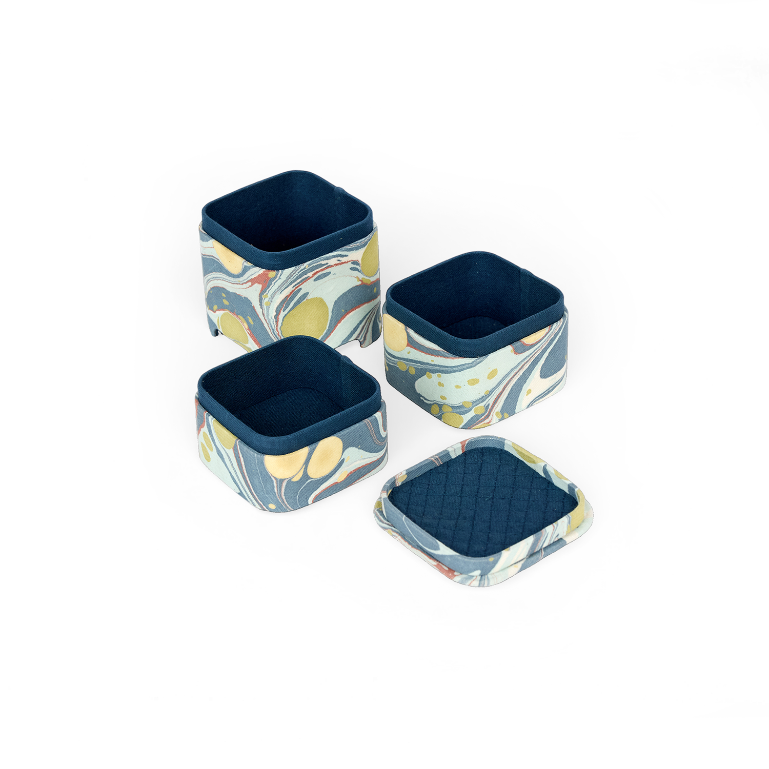 Ocean Stone – Hand Marbled Jewellery Organizer Set  (4" × 4" × 8" | Set of 3)