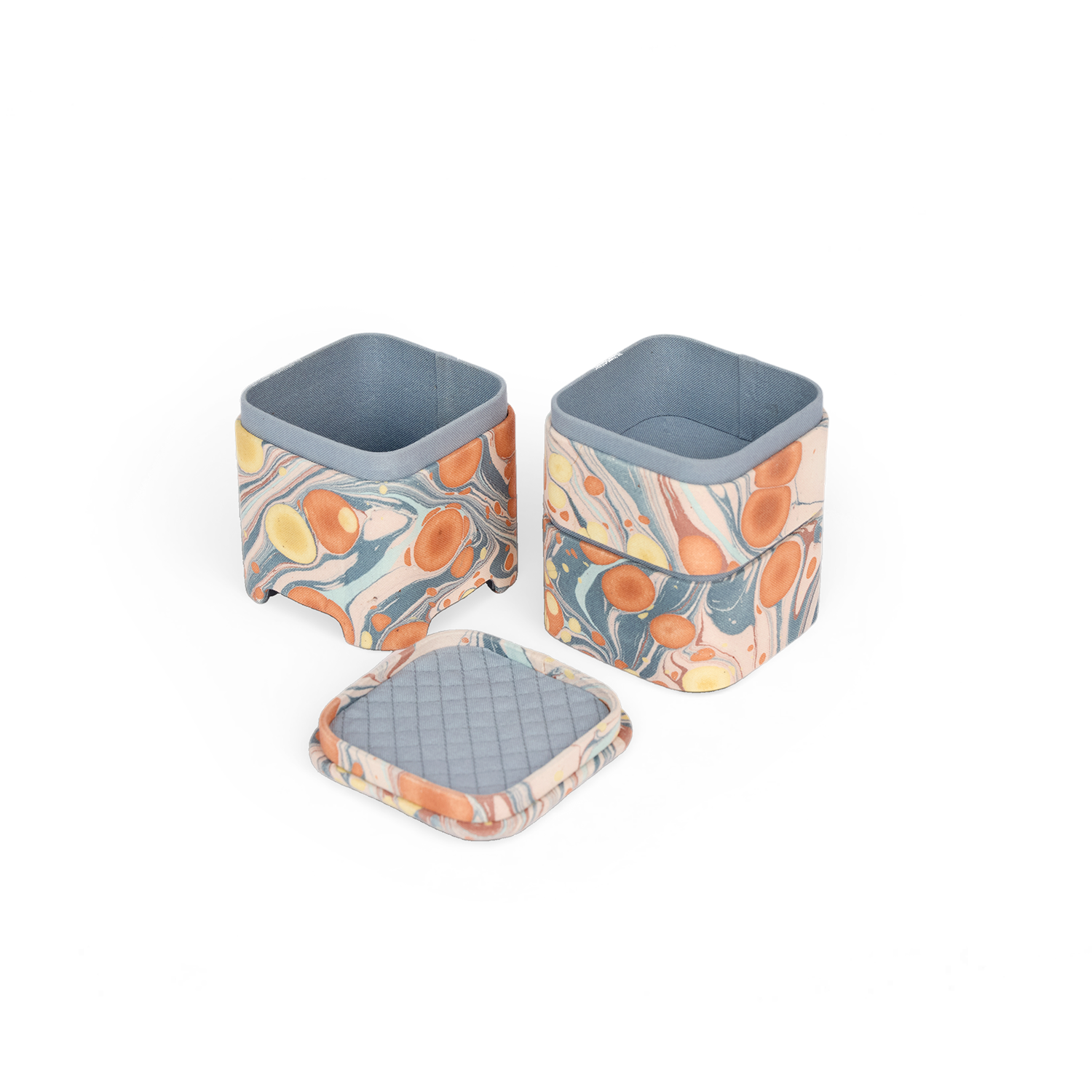 Sunset Stone – Hand Marbled Jewellery Organizer Set  (4" × 4" × 8" | Set of 3)