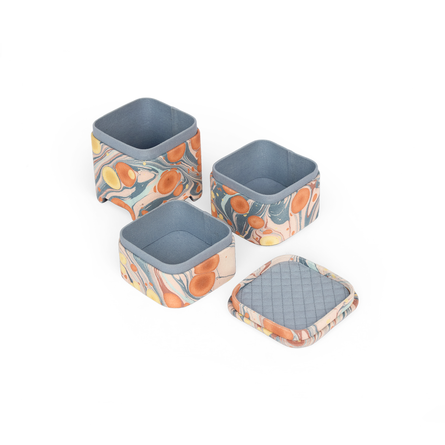 Sunset Stone – Hand Marbled Jewellery Organizer Set  (4" × 4" × 8" | Set of 3)
