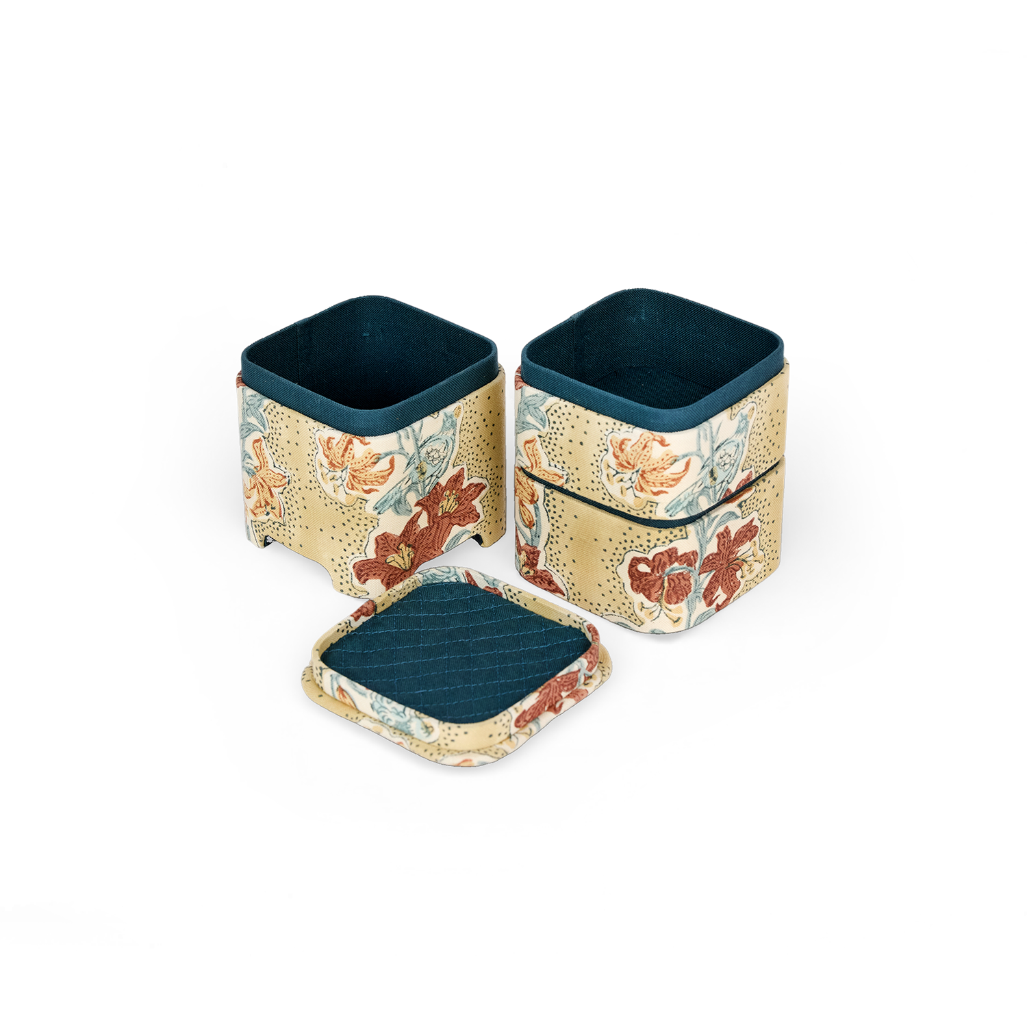 Amber Garden – Hand Block Printed Jewellery Organizer Set (4" × 4" × 8" | Set of 3)