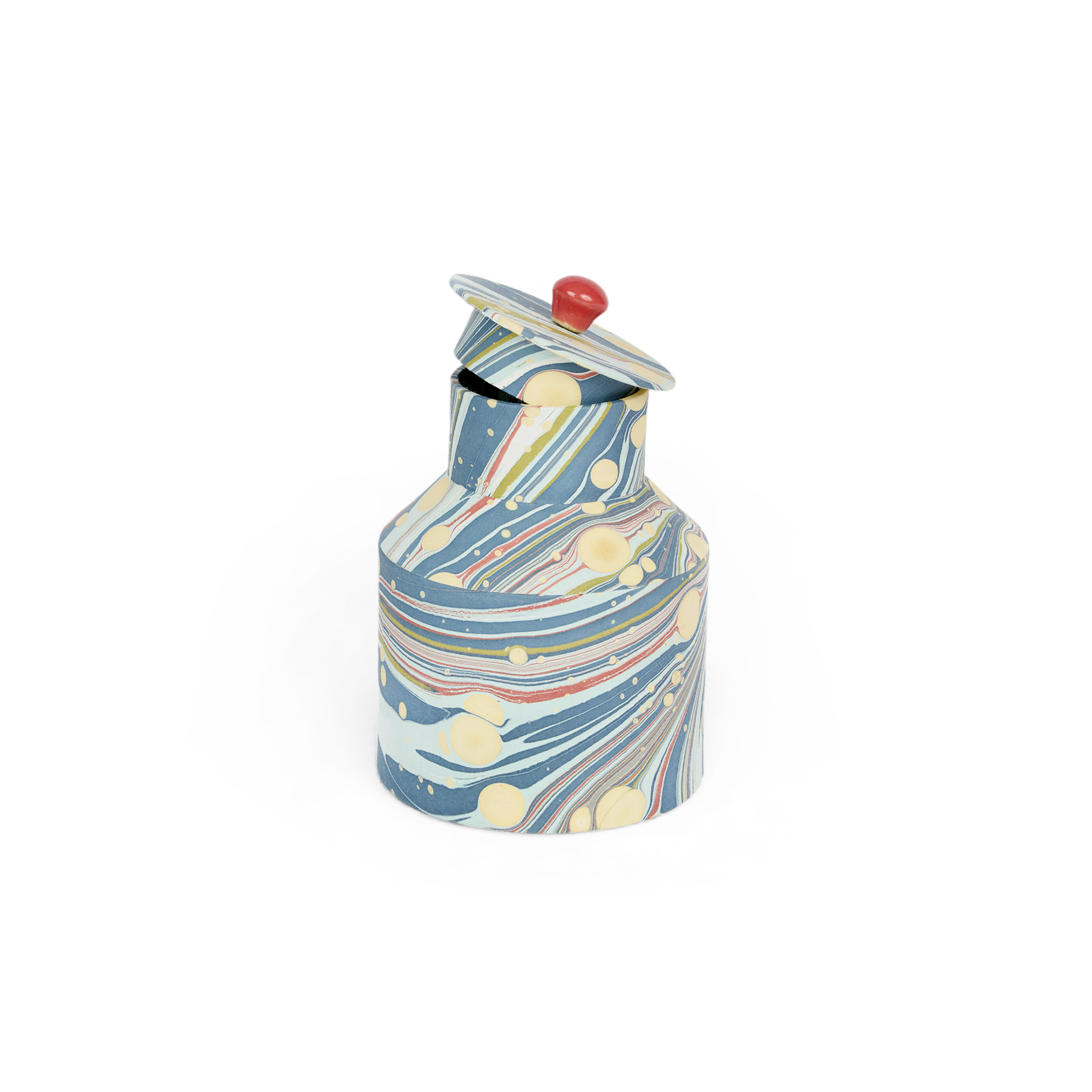Ocean Swirl – Hand Marbled Storage Jar (7" x 4.5" x 4.5" | 100% Recycled Cotton Paper)
