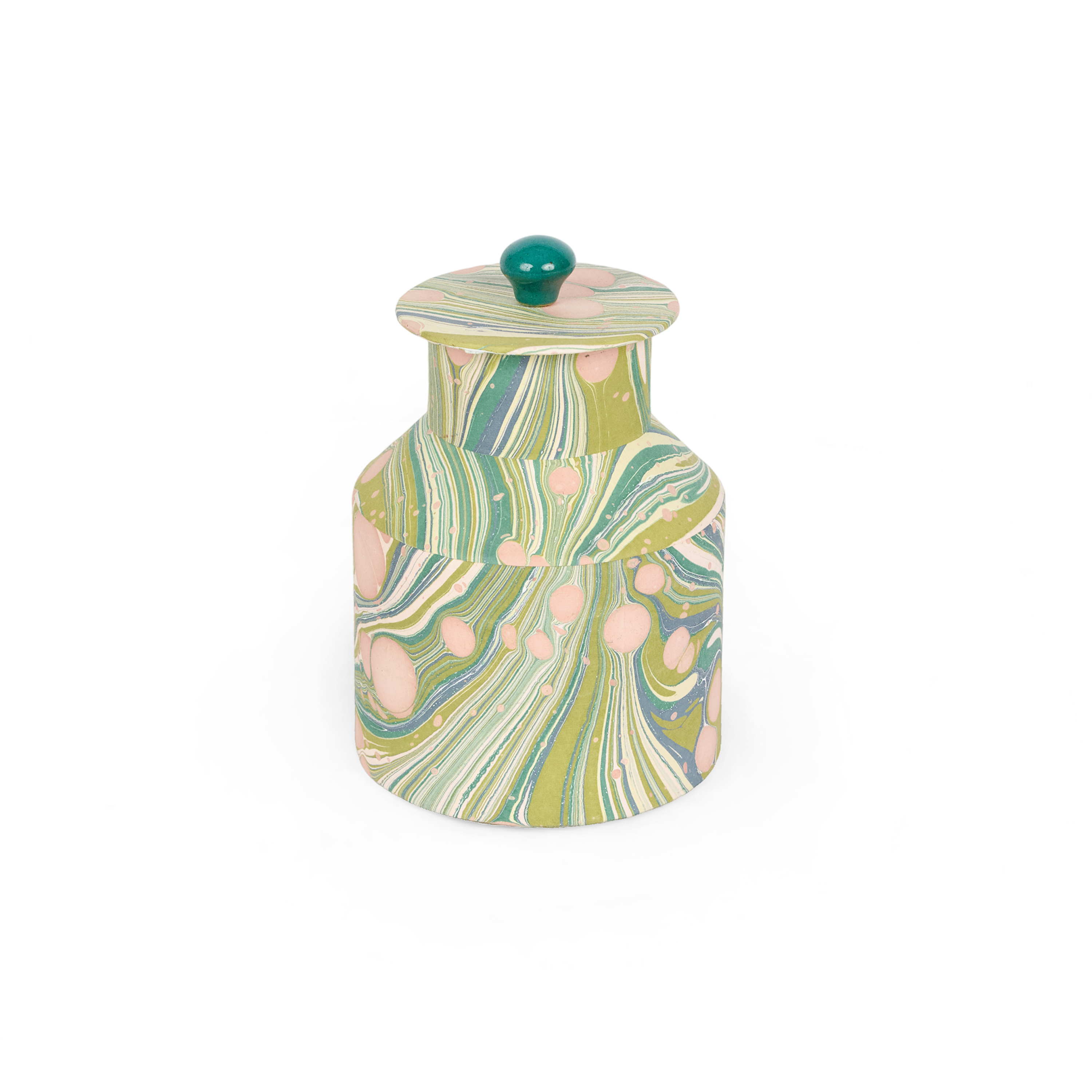 Meadow Swirl – Hand Marbled Storage Jar (7" x 4.5" x 4.5" | 100% Recycled Cotton Paper)