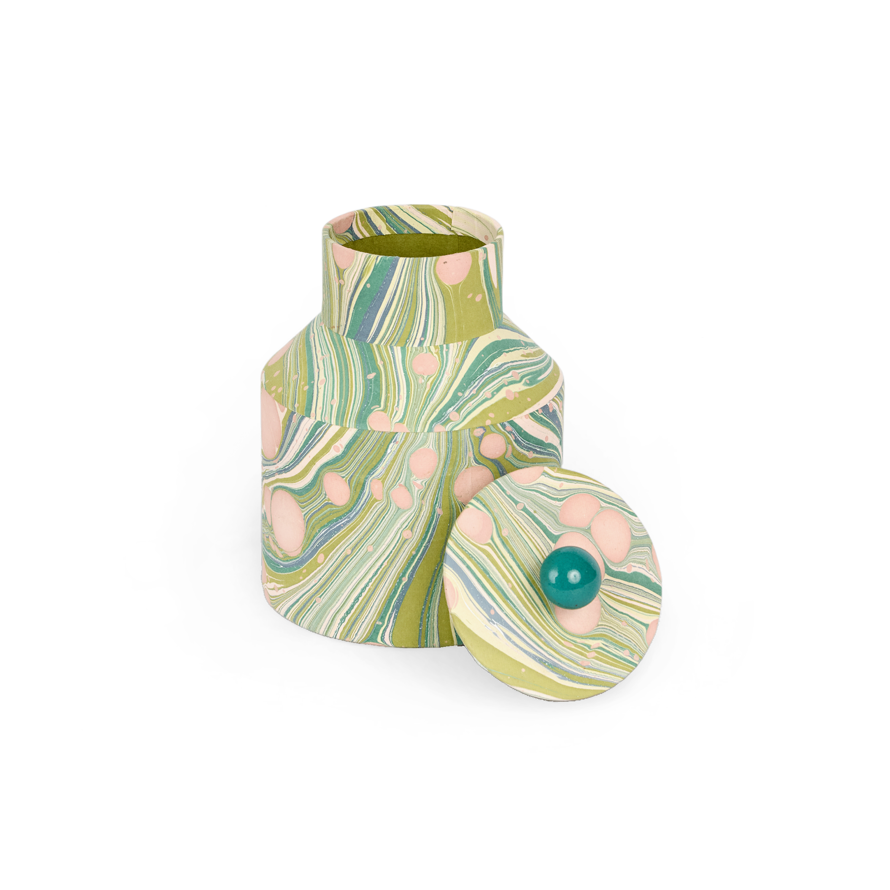Meadow Swirl – Hand Marbled Storage Jar (7" x 4.5" x 4.5" | 100% Recycled Cotton Paper)