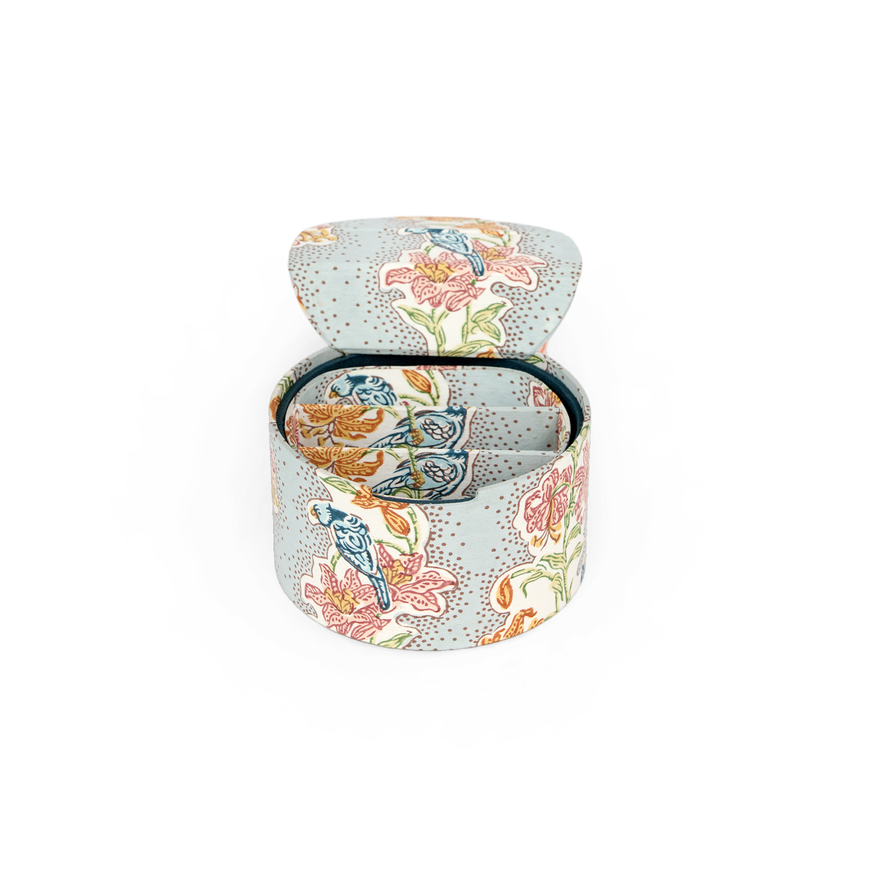 Parrot Garden – Block Printed Keepsake jewellery box (5.25" x 5.25" x 3")