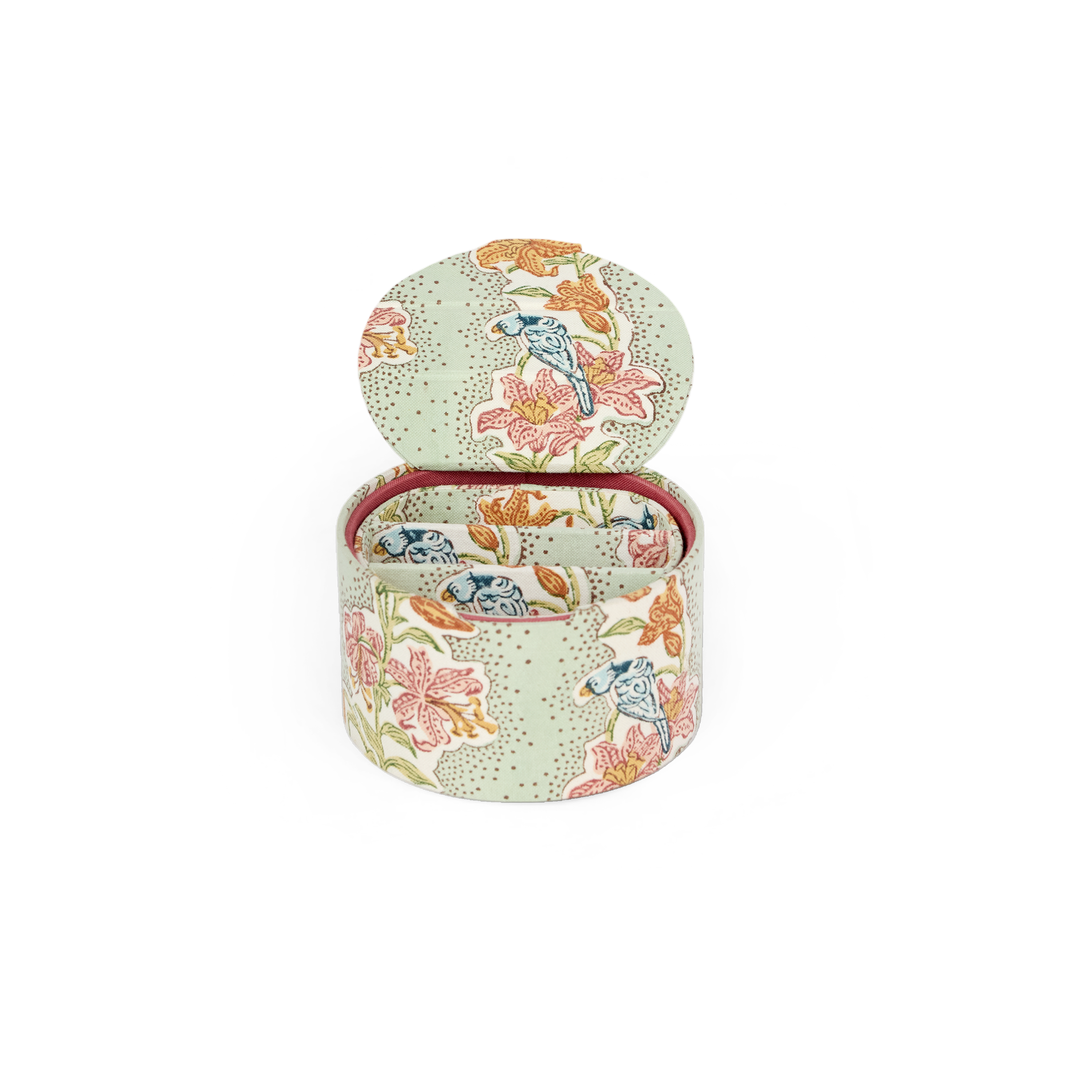 Parrot Garden – Block Printed Keepsake jewellery box  (5.25" x 5.25" x 3")