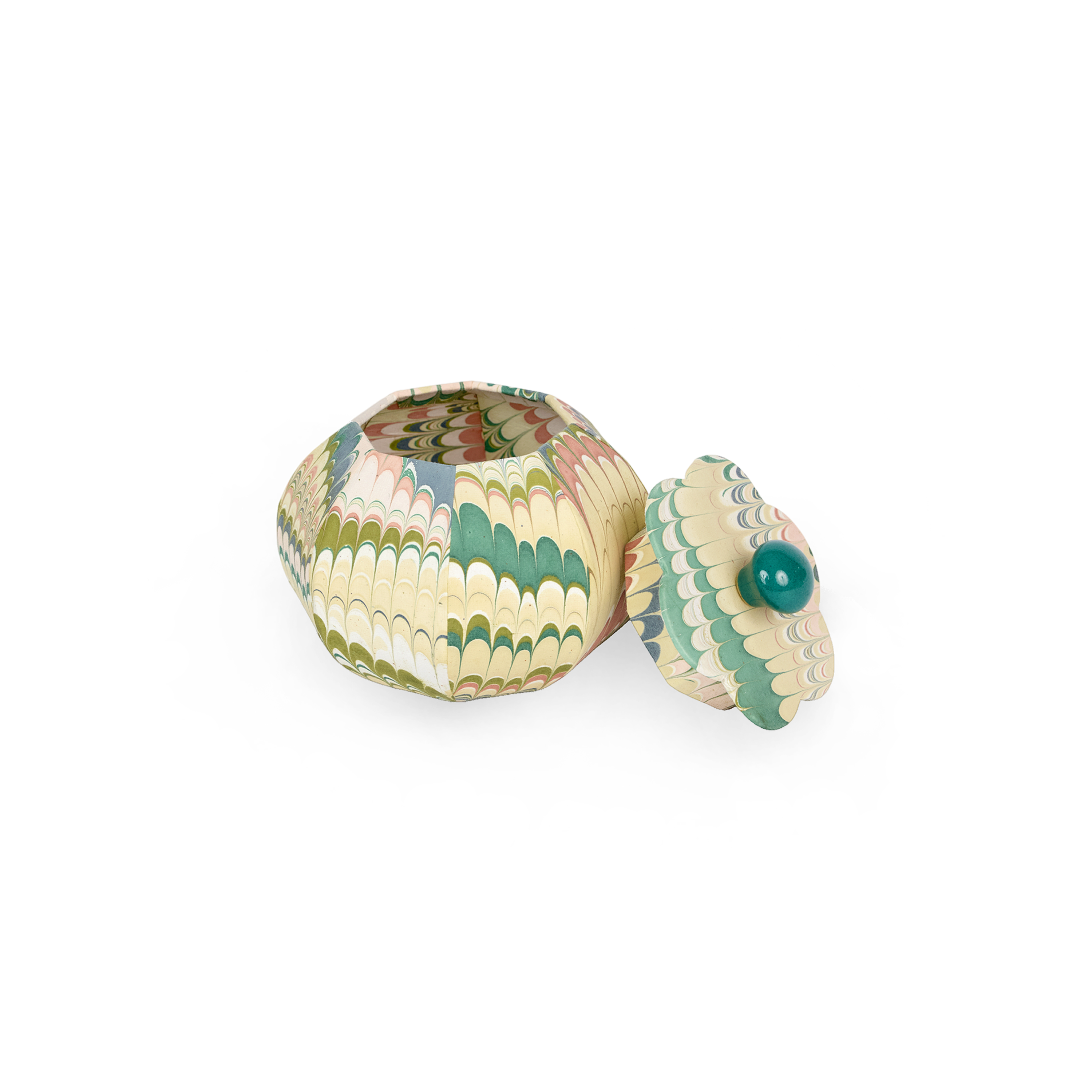 Meadow Wave – Hand Marbled Storage Jar (4.5" x 4.5" x 4" | 100% Recycled Cotton Paper)