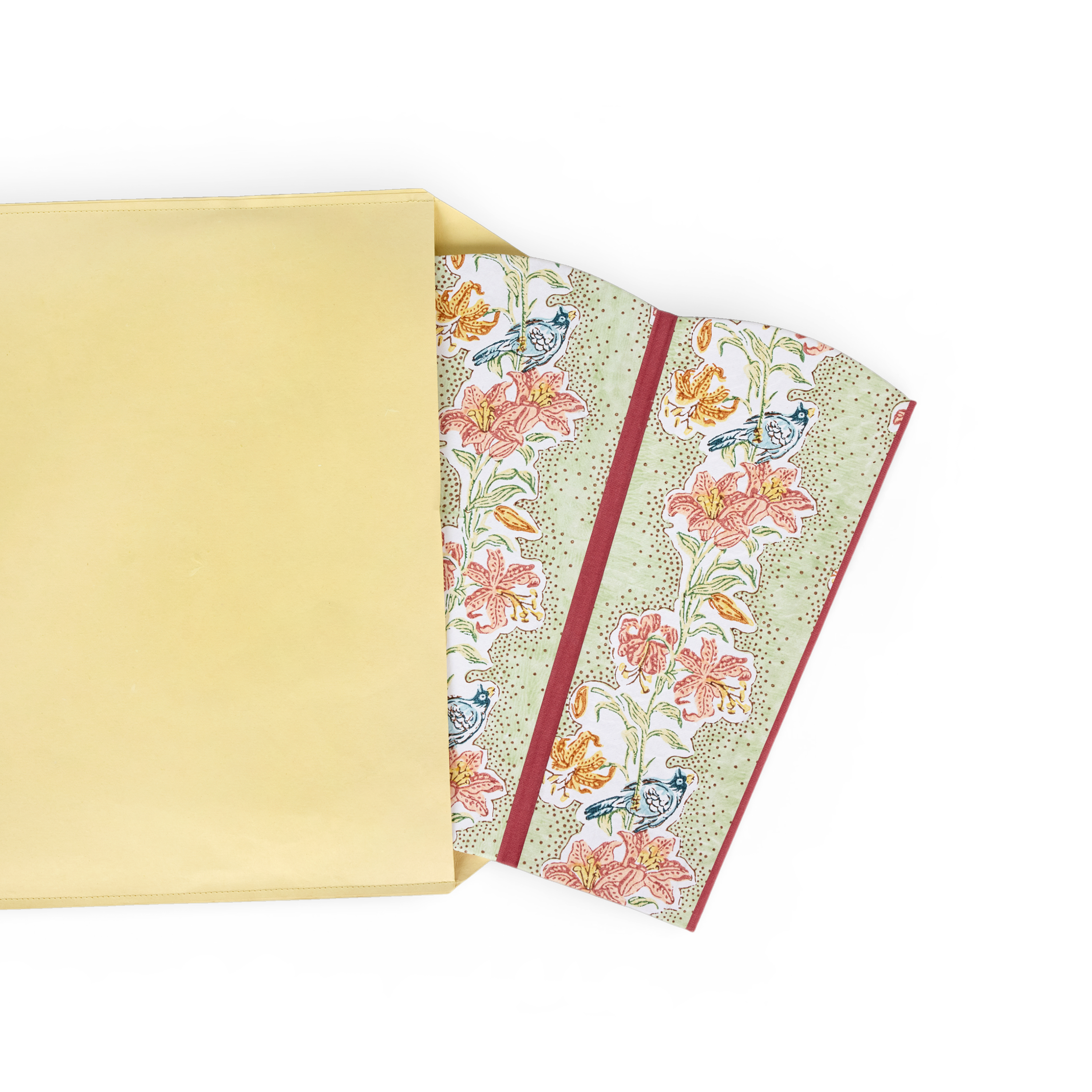 Parrot Garden – Hand Block Printed Scalloped Basket (9.5" W x 9.5" D x 12" H.)