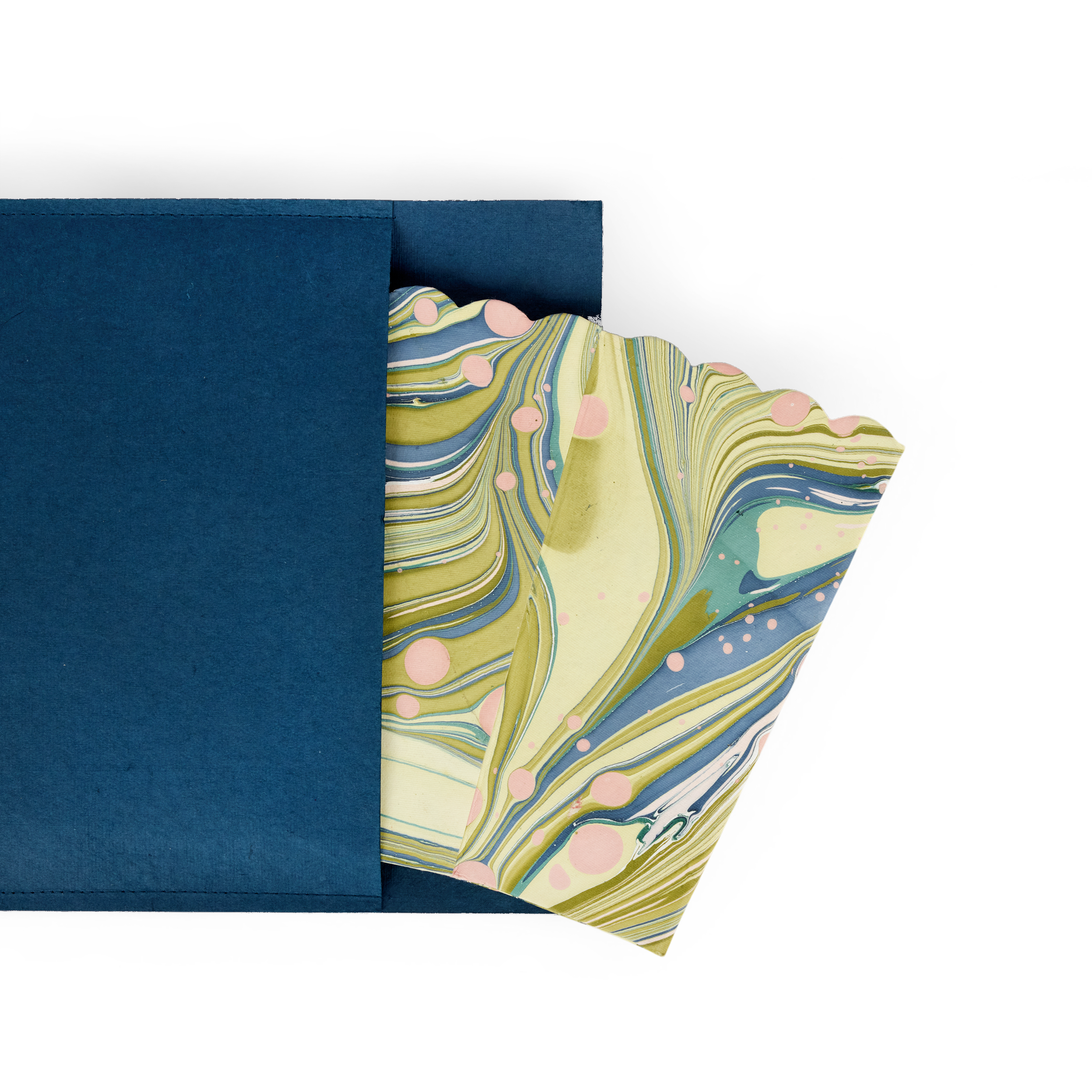 Meadow Swirl – Hand Marbled Scalloped Basket (8.5" W x 7.5" D x 8" H)
