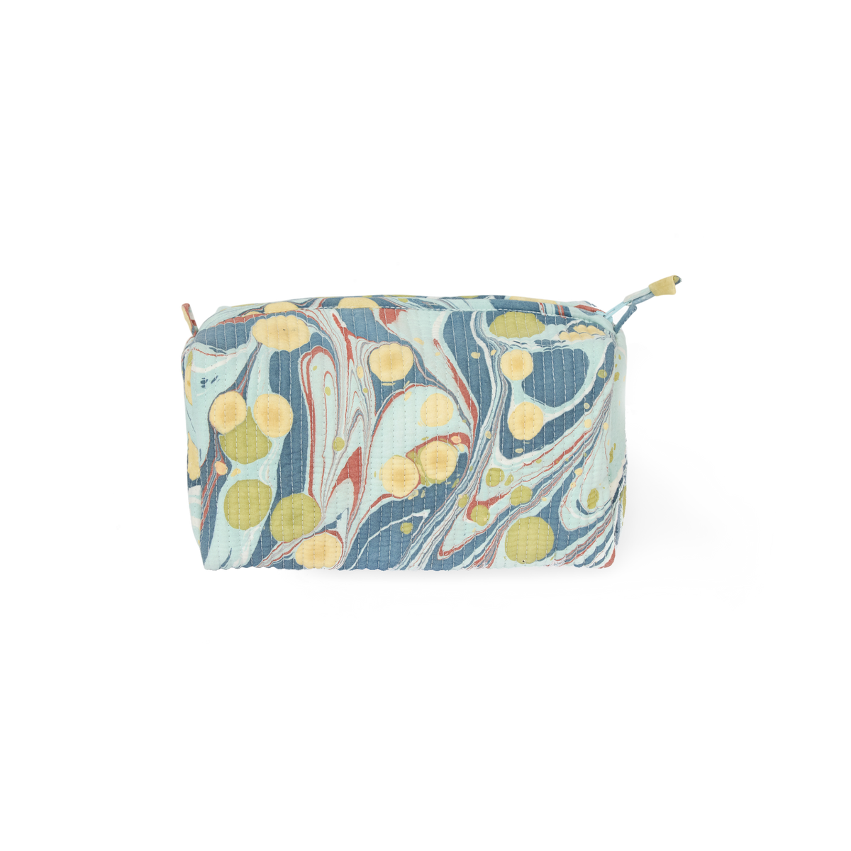 Ocean Stone – Hand Marbled Quilted Beauty Bag  (Medium – 8.5" × 4" × 3.5")