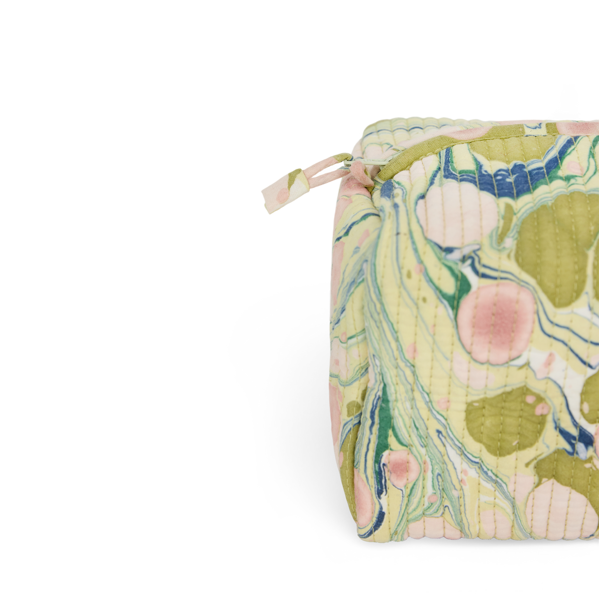 Meadow Stone – Hand Marbled Quilted Cotton Beauty Bag  8.5" × 4" × 3.5"